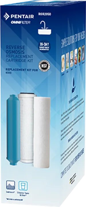 <p>The Pentair OMNIFilter ROR2050 is the complete replacement cartridge kit for the OMNIFilter RO2050 and RO2000 under-sink reverse osmosis systems, giving your RO system a full pre/post-filter tune-up in a single value pack.</p>
<p>The kit includes three cartridges: the RS14 polyspun sediment pre-filter, which reduces dirt and sediment before water reaches the RO membrane; the CB1 carbon block cartridge, which further protects the membrane and reduces chlorine taste and odor; and the R200 inline carbon post-filter, which polishes the water after reverse osmosis filtration for cleaner, better-tasting results at the tap. Two replacement housing O-rings are also included to ensure every housing reseals properly during the swap.</p>
<p>Designed to keep your RO2050 system performing like new, this kit replaces the prefilter and postfilter stages (not the RO membrane itself, which is a separate replacement part - OM1) and is recommended for a 3-4 month replacement cycle. The OMNIFilter RO2050 system is tested and certified by NSF International to NSF/ANSI Standards 53 and 58 for the reduction of the contaminants listed on its performance data sheet.</p>
<p>Key Features:<br>- Complete pre/post-filter replacement kit for OMNIFilter RO2050 and RO2000 systems<br>- Includes RS14 polyspun sediment pre-filter cartridge<br>- Includes CB1 carbon block cartridge<br>- Includes R200 inline carbon post-filter cartridge<br>- Includes 2 replacement housing O-rings for a proper reseal<br>- Refreshes sediment reduction and chlorine taste &amp; odor reduction<br>- Recommended replacement cycle: every 3-4 months<br>- NSF/ANSI Standard 53 &amp; 58 certified system (RO2050)<br>- Does not include the RO membrane - see OM1 for separate membrane replacement</p>
<p>Specifications:<br>Brand: Pentair<br>Product Line: OMNIFilter<br>Model: ROR2050<br>Compatible Systems: OMNIFilter RO2050 and RO2000 under-sink RO systems<br>Kit Contents: RS14 sediment pre-filter, CB1 carbon block cartridge, R200 inline carbon post-filter, 2 housing O-rings<br>Recommended Replacement Interval: Every 3-4 months<br>System Certification: NSF/ANSI Standard 53 &amp; 58 (cyst reduction, TDS/contaminant reduction)<br>Not Included: RO membrane (see OM1 replacement membrane, sold separately)</p>