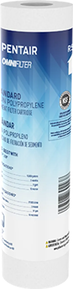 <p>The Pentair OMNIFilter RS14 is a 10" x 2.5" standard whole-house sediment cartridge manufactured from 100% pure polypropylene fibers, spun together to form a true gradient density from the outer to inner surface. This construction reduces sand, dirt, sediment, and rust particles, helping protect plumbing and appliances from sediment buildup and the costly repairs it can cause.</p>
<p>Designed for purity, the RS14 will not impart taste, odor, or color to filtered water when used within the recommended temperature limit. Its coreless strength comes from sintering the polypropylene fibers into a solid matrix, giving it superior chemical resistance and making it resistant to bacterial attack.</p>
<p>The RS14 is a cost-effective, reliable choice for households dealing with sediment issues in either well or municipal water, and performs equally well on chlorinated or non-chlorinated supplies.</p>
<p>Key Features:<br>- 10" x 2.5" standard spun polypropylene sediment cartridge<br>- True gradient density construction for effective sediment reduction<br>- Reduces sand, dirt, sediment, and rust particles<br>- Won't impart taste, odor, or color to filtered water<br>- Superior chemical resistance; resistant to bacterial attack<br>- Suitable for well or municipal water, chlorinated or non-chlorinated<br>- 10,000-gallon capacity - replace every 3 months or upon noticing reduced water pressure or quality<br>- Fits all 10" standard filter housings; replaces any 10" x 2.5" sediment cartridge</p>
<p>Specifications:<br>Brand: Pentair<br>Product Line: OMNIFilter<br>Model: RS14<br>Size: 10" x 2.5" (Standard)<br>Filtration Rating: 5 or 10 microns (confirm variant)<br>Media Type: Spun polypropylene (gradient density)<br>Capacity: 10,000 gallons<br>Recommended Replacement: Every 3 months<br>Compatible Housings: OMNIFilter U25, U30, OB1, and most other 10" standard housings<br>Water Type: Chlorinated or non-chlorinated, well or municipal</p>