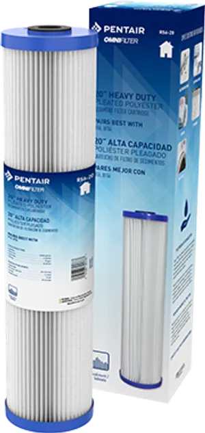 <p>Item #: RS6-SS2-S18 (RS6)<br>Dimensions: 9.75" x 4.5" (Big Blue)<br>Media: Non-woven, reusable polyester fabric (pleated)<br>Core: Polypropylene<br>Micron Rating: ~30 micron<br>Capacity: 30,000 gallons<br>Replacement Interval: ~3-6 months<br>Compatible Systems: OmniFilter BF6, BF7, BF9C, BF35, and most standard 9.75" x 4.5" heavy duty housings<br>Water Type: Municipal (chlorinated) or well (non-chlorinated)<br>Reusable: Yes &mdash; resistant to bacteria and chemical attack</p>
<p>Protect your plumbing and household appliances from sediment damage with the Pentair OmniFilter RS6 heavy duty replacement cartridge (Item #RS6-SS2-S18). Manufactured from durable, non-woven, reusable polyester fabric, this pleated sediment cartridge is built for whole house heavy duty (Big Blue) filter housings, reducing dirt, sand, silt, rust, and other particulate matter throughout your home's water supply.</p>
<p>The pleated media design is wrapped around a polypropylene core for added strength, providing more than four square feet of filtration surface area &mdash; significantly more than standard non-pleated cartridges. This translates to greater dirt-holding capacity, sustained water flow, and less frequent filter changes. The RS6's molded endcap with gaskets and sonically welded overlap seam further reduce internal bypass, improving overall filtration efficiency.</p>
<p>Rated for a 30,000-gallon capacity, the RS6 is resistant to both bacteria and chemical attack, making it suitable for municipal (chlorinated) or well (non-chlorinated) water supplies alike. It pairs best with Pentair OmniFilter BF6, BF7, BF9C, and BF35 heavy duty systems, and fits standard 9.75" x 4.5" housings from other major manufacturers. Replace approximately every 3-6 months, or sooner if you notice a drop in water pressure.</p>