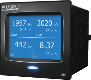 <h3><strong>Outputs</strong></h3>
<p><strong>4-20mA / 0-20mA Output</strong><br>(Model 900M-3C only)</p>
<p><strong>0-10V Recorder Output</strong><br>The 900 Series 0-10V Recorder Output can be programmed to output 0-10 or 0-5 VDC and export signals from any input channel or derived value.</p>
<p><strong>Relays and Alarms</strong><br>The relays and alarms operate independently but may be programmed to work in conjunction. Relays and alarms may be set to trigger on measurement values rising above, falling below, In Window (within an upper and lower range of values), or Out Window (outside an upper and lower range of values) for any of the input channels or for derived % rejection.</p>
<p><strong>RS-485 Output</strong><br>(Model 900M-3C only)</p>
<p>The 900 Series features an RS-485 Serial Communications Output that streams measured and derived data in ASCII format.</p>
<p><strong>PERCENT (%) REJECTION</strong><br>The Percent Rejection measurement feature compares feed water to the permeate (product) water to determine the percent of dissolved solids removed or rejected by a filtration system thereby quantifying the effectiveness of water filtration systems.</p>
<table style="height: 1157px; width: 96.1649%;">
<tbody>
<tr>
<td style="width: 18.1778%;">&nbsp;</td>
<td style="width: 14.3579%;">Conductivity</td>
<td style="width: 11.1965%;">TDS</td>
<td style="width: 11.8551%;">Resistivity</td>
<td style="width: 11.1965%;">Salinity</td>
<td style="width: 10.8013%;">pH</td>
<td style="width: 8.29857%;">ORP/mV IN</td>
<td style="width: 14.0944%;">Temperature</td>
</tr>
<tr>
<td style="width: 18.1778%;">Ranges</td>
<td style="width: 14.3579%;">0 &micro;S &ndash; 200 mS</td>
<td style="width: 11.1965%;">0 ppm &ndash; 200 ppt</td>
<td style="width: 11.8551%;">10 K&Omega; &ndash; 40 M&Omega;</td>
<td style="width: 11.1965%;">0 ppm &ndash; 200 ppt</td>
<td style="width: 10.8013%;">0 &ndash; 14 pH</td>
<td style="width: 8.29857%;">&plusmn;2000 mV</td>
<td style="width: 14.0944%;">0 &ndash; 250˚C</td>
</tr>
<tr>
<td style="width: 18.1778%;">Accuracy</td>
<td style="width: 14.3579%;">&plusmn; 1% of reading</td>
<td style="width: 11.1965%;">&plusmn; 1% of reading</td>
<td style="width: 11.8551%;">&plusmn; 1% of reading</td>
<td style="width: 11.1965%;">&plusmn; 1% of reading</td>
<td style="width: 10.8013%;">&plusmn; 0.01 pH</td>
<td style="width: 8.29857%;">&plusmn; 2 mV</td>
<td style="width: 14.0944%;">&plusmn; 0.1˚C</td>
</tr>
<tr>
<td style="width: 18.1778%;">Resolution</td>
<td style="width: 14.3579%;">0.01 (&lt;100 &micro;S)
<p>&nbsp;</p>
<p>0.1 (&lt;1000 &micro;S)</p>
<p>1 (&lt;10,000 &micro;S)</p>
<p>0.01 (&lt;100 mS)</p>
<p>0.1 (&le;200 mS)</p>
</td>
<td style="width: 11.1965%;">0.01 (&lt;100 ppm)
<p>&nbsp;</p>
<p>0.1 (&lt;1000 ppm)</p>
<p>1 (&lt;10,000 ppm)</p>
<p>0.01 (&lt;100 ppt)</p>
<p>0.1 (&le;200 ppt)</p>
</td>
<td style="width: 11.8551%;">0.01 (&lt;100 k&Omega;)
<p>&nbsp;</p>
<p>0.1 (&lt;1000 k&Omega;)</p>
<p>0.01 (&lt;10 M&Omega;)</p>
<p>0.1 (&le;40 M&Omega;)</p>
</td>
<td style="width: 11.1965%;">0.001 (&lt;10 ppt)
<p>&nbsp;</p>
<p>0.01 (&lt;100 ppt)</p>
<p>0.1 (&le;200 ppt)</p>
</td>
<td style="width: 10.8013%;">0.01 pH</td>
<td style="width: 8.29857%;">1 mV</td>
<td style="width: 14.0944%;">0.1˚C/F</td>
</tr>
<tr>
<td style="width: 18.1778%;">Auto
<p>&nbsp;</p>
<p>Temperature</p>
<p>Compensation</p>
</td>
<td style="width: 14.3579%;">0-71˚C
<p>&nbsp;</p>
<p>32-160˚F</p>
</td>
<td style="width: 11.1965%;">0-71˚C
<p>&nbsp;</p>
<p>32-160˚F</p>
</td>
<td style="width: 11.8551%;">0-71˚C
<p>&nbsp;</p>
<p>32-160˚F</p>
</td>
<td style="width: 11.1965%;">0-71˚C
<p>&nbsp;</p>
<p>32-160˚F</p>
</td>
<td style="width: 10.8013%;">0-71˚C
<p>&nbsp;</p>
<p>32-160˚F</p>
</td>
<td style="width: 8.29857%;">&ndash;</td>
<td style="width: 14.0944%;">&ndash;</td>
</tr>
<tr>
<td style="width: 18.1778%;">Adjustable Temperature
<p>&nbsp;</p>
<p>Compensation</p>
</td>
<td style="width: 14.3579%;">0 &ndash; 10%/˚C</td>
<td style="width: 11.1965%;">0 &ndash; 10%/˚C</td>
<td style="width: 11.8551%;">0 &ndash; 10%/˚C</td>
<td style="width: 11.1965%;">0 &ndash; 10%/˚C</td>
<td style="width: 10.8013%;">On/Off</td>
<td style="width: 8.29857%;">&ndash;</td>
<td style="width: 14.0944%;">&ndash;</td>
</tr>
<tr>
<td style="width: 18.1778%;">Cond/TDS
<p>&nbsp;</p>
<p>Ratios</p>
<p>Preprogrammed</p>
</td>
<td style="width: 14.3579%;">KCl, NaCl, 442&trade;</td>
<td style="width: 11.1965%;">KCl, NaCl, 442&trade;</td>
<td style="width: 11.8551%;">&ndash;</td>
<td style="width: 11.1965%;">KCl, NaCl, 442&trade;</td>
<td style="width: 10.8013%;">&ndash;</td>
<td style="width: 8.29857%;">&ndash;</td>
<td style="width: 14.0944%;">&ndash;</td>
</tr>
<tr>
<td style="width: 18.1778%;">Adjustable
<p>&nbsp;</p>
<p>Cond/TDS</p>
<p>Ratio Factor</p>
</td>
<td style="width: 14.3579%;">0.20-7.99</td>
<td style="width: 11.1965%;">0.20-7.99</td>
<td style="width: 11.8551%;">&ndash;</td>
<td style="width: 11.1965%;">0.20-7.99</td>
<td style="width: 10.8013%;">&ndash;</td>
<td style="width: 8.29857%;">&ndash;</td>
<td style="width: 14.0944%;">&ndash;</td>
</tr>
</tbody>
</table>