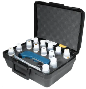 <h3><strong>ULTRAMETER III 9P&trade; Specifications:</strong></h3>
<table>
<tbody>
<tr>
<td><strong>ULTRAMETER III 9P&trade;</strong></td>
<td><strong>Hard Carry Case Kit</strong></td>
</tr>
<tr>
<td><strong>Display: </strong>4 Digit LCD</td>
<td><strong>Outer Material: </strong>ABS plastic</td>
</tr>
<tr>
<td><strong>Dimensions (LxWxH): </strong>196 x 68 x 64 mm/7.7 x 2.7 x 2.5 in.</td>
<td><strong>Inner Material: </strong>Foam</td>
</tr>
<tr>
<td><strong>Weight: </strong>352 g/12.4 oz.</td>
<td><strong>Dimensions: </strong>L x W x D: 13.6 x 10 x 5.4 in./346 x 254 x 137 mm</td>
</tr>
<tr>
<td><strong>Case/Cell Material: </strong>VALOX&reg;*</td>
<td>* &reg; Sabic Innovative Plastics IP BV</td>
</tr>
<tr>
<td><strong>Cell Capacities (w/o cell extender): </strong>pH/ORP 1,2 mL/0.04 oz.&nbsp;
<p>&nbsp;</p>
<p>Cond/TDS/Res: 5 mL/0.2 oz.</p>
</td>
<td>&nbsp;</td>
</tr>
<tr>
<td><strong>Power: </strong>9v Alkaline Battery</td>
<td>&nbsp;</td>
</tr>
<tr>
<td><strong>Battery Life: </strong>100 Hours/5000 Readings</td>
<td>&nbsp;</td>
</tr>
<tr>
<td><strong>Operating/Storage Temperature: </strong>0-55&deg;C/32-132&deg;F</td>
<td>&nbsp;</td>
</tr>
<tr>
<td><strong>Protection Ratings: </strong>IP67/NEMA 6 (waterproof to 1 meter/3 feet)</td>
<td>&nbsp;</td>
</tr>
</tbody>
</table>
<h3><strong>Functional Specifications:</strong></h3>
<table>
<tbody>
<tr>
<td><strong>Conductivity</strong></td>
<td>Ranges: 0&ndash;9999 &mu;S/cm; 10&ndash;200 mS/cm; in 5 autoranges</td>
</tr>
<tr>
<td>&nbsp;</td>
<td>Resolution: 0.01(&lt;100 &mu;S); 0.1(&lt;1000 &mu;S); 1(&lt;10 mS); 0.01(&lt;100 mS); 0.1(&lt;200 mS)</td>
</tr>
<tr>
<td>&nbsp;</td>
<td>Accuracy: &plusmn;1% of reading</td>
</tr>
<tr>
<td>&nbsp;</td>
<td>Auto Temperature Compensation: 0&ndash;71&deg;C / 32&ndash;160&deg;F</td>
</tr>
<tr>
<td>&nbsp;</td>
<td>Adjustable Temperature Compensation to 25&deg;C: 0&ndash;9.99%/&deg;C</td>
</tr>
<tr>
<td>&nbsp;</td>
<td>Conductivity/TDS Ratios Preprogrammed: KCl, 442*, NaCl</td>
</tr>
<tr>
<td>&nbsp;</td>
<td>Adjustable Conductivity/TDS Ratio Factor: 0.20&ndash;7.99</td>
</tr>
<tr>
<td><strong>TDS</strong></td>
<td>Ranges: 0&ndash;9999 ppm; 10&ndash;200 ppt; in 5 autoranges</td>
</tr>
<tr>
<td>&nbsp;</td>
<td>Resolution: 0.01(&lt;100 ppm); 0.1(&lt;1000 ppm); 1(&lt;10 ppt); 0.01(&lt;100 ppt); 0.1(&lt;200 ppt)</td>
</tr>
<tr>
<td>&nbsp;</td>
<td>Accuracy: &plusmn;1% of reading</td>
</tr>
<tr>
<td>&nbsp;</td>
<td>Auto Temperature Compensation: 0&ndash;71&deg;C / 32&ndash;160&deg;F</td>
</tr>
<tr>
<td>&nbsp;</td>
<td>Adjustable Temperature Compensation to 25&deg;C: 0&ndash;9.99%/&deg;C</td>
</tr>
<tr>
<td>&nbsp;</td>
<td>Conductivity/TDS Ratios Preprogrammed: KCl, 442*, NaCl</td>
</tr>
<tr>
<td>&nbsp;</td>
<td>Adjustable Conductivity/TDS Ratio Factor: 0.20&ndash;7.99</td>
</tr>
<tr>
<td><strong>Resistivity</strong></td>
<td>Ranges: 10 K&Omega;&ndash;30 M&Omega;</td>
</tr>
<tr>
<td>&nbsp;</td>
<td>Resolution: 0.01(&lt;100 K&Omega;); 0.1(1 M&Omega;)</td>
</tr>
<tr>
<td>&nbsp;</td>
<td>Accuracy: &plusmn;1% of reading</td>
</tr>
<tr>
<td>&nbsp;</td>
<td>Auto Temperature Compensation: 0&ndash;71&deg;C / 32&ndash;160&deg;F</td>
</tr>
<tr>
<td>&nbsp;</td>
<td>Adjustable Temperature Compensation to 25&deg;C: 0&ndash;9.99%/&deg;C</td>
</tr>
<tr>
<td><strong>pH</strong></td>
<td>Ranges: 0&ndash;14 pH</td>
</tr>
<tr>
<td>&nbsp;</td>
<td>Resolution: 0.01 pH</td>
</tr>
<tr>
<td>&nbsp;</td>
<td>Accuracy: &plusmn;0.01 pH**</td>
</tr>
<tr>
<td>&nbsp;</td>
<td>Auto Temperature Compensation: 0&ndash;71&deg;C / 32&ndash;160&deg;F</td>
</tr>
<tr>
<td><strong>ORP</strong></td>
<td>Ranges: &plusmn;999 mV</td>
</tr>
<tr>
<td>&nbsp;</td>
<td>Resolution: 1 mV</td>
</tr>
<tr>
<td>&nbsp;</td>
<td>Accuracy: &plusmn;1 mV</td>
</tr>
<tr>
<td><strong>Free Chlorine FC<sup>E&trade;</sup></strong></td>
<td>Ranges: 0.00&ndash;9.99 ppm when 350&le;ORPmV&lt;725 and 0.0&le;pH&lt;9.9 and when 725&le;ORPmV&lt;825 and 0.0&le;pH&lt;8.9</td>
</tr>
<tr>
<td>&nbsp;</td>
<td>Resolution: 0.01 ppm</td>
</tr>
<tr>
<td>&nbsp;</td>
<td>Accuracy: &lt;1.00ppm &plusmn;0.3ppm** and &ge;1.00ppm &plusmn;0.2ppm</td>
</tr>
<tr>
<td>&nbsp;</td>
<td>Auto Temperature Compensation: 0&ndash;71&deg;C / 32&ndash;160&deg;F</td>
</tr>
<tr>
<td><strong>Alkalinity Titration</strong></td>
<td>Ranges: 10-800 ppm</td>
</tr>
<tr>
<td>&nbsp;</td>
<td>Resolution: 0.1 ppm</td>
</tr>
<tr>
<td><strong>Hardness Titration</strong></td>
<td>Ranges: 0-1710 ppm / 0-100 grains</td>
</tr>
<tr>
<td>&nbsp;</td>
<td>Resolution: 0.1(&lt;1000 ppm); 1(&lt;1710 ppm); 0.1(&lt;100 grains)</td>
</tr>
<tr>
<td><strong>LSI Calculator</strong></td>
<td>Ranges: -10 to +10</td>
</tr>
<tr>
<td>&nbsp;</td>
<td>Resolution: 0.01</td>
</tr>
<tr>
<td><strong>Temperature</strong></td>
<td>Ranges: 0&ndash;71&deg;C / 32&ndash;160&deg;F</td>
</tr>
<tr>
<td>&nbsp;</td>
<td>Resolution: 0.1&deg;C/F</td>
</tr>
<tr>
<td>&nbsp;</td>
<td>Accuracy: &plusmn;0.1&deg;C</td>
</tr>
</tbody>
</table>