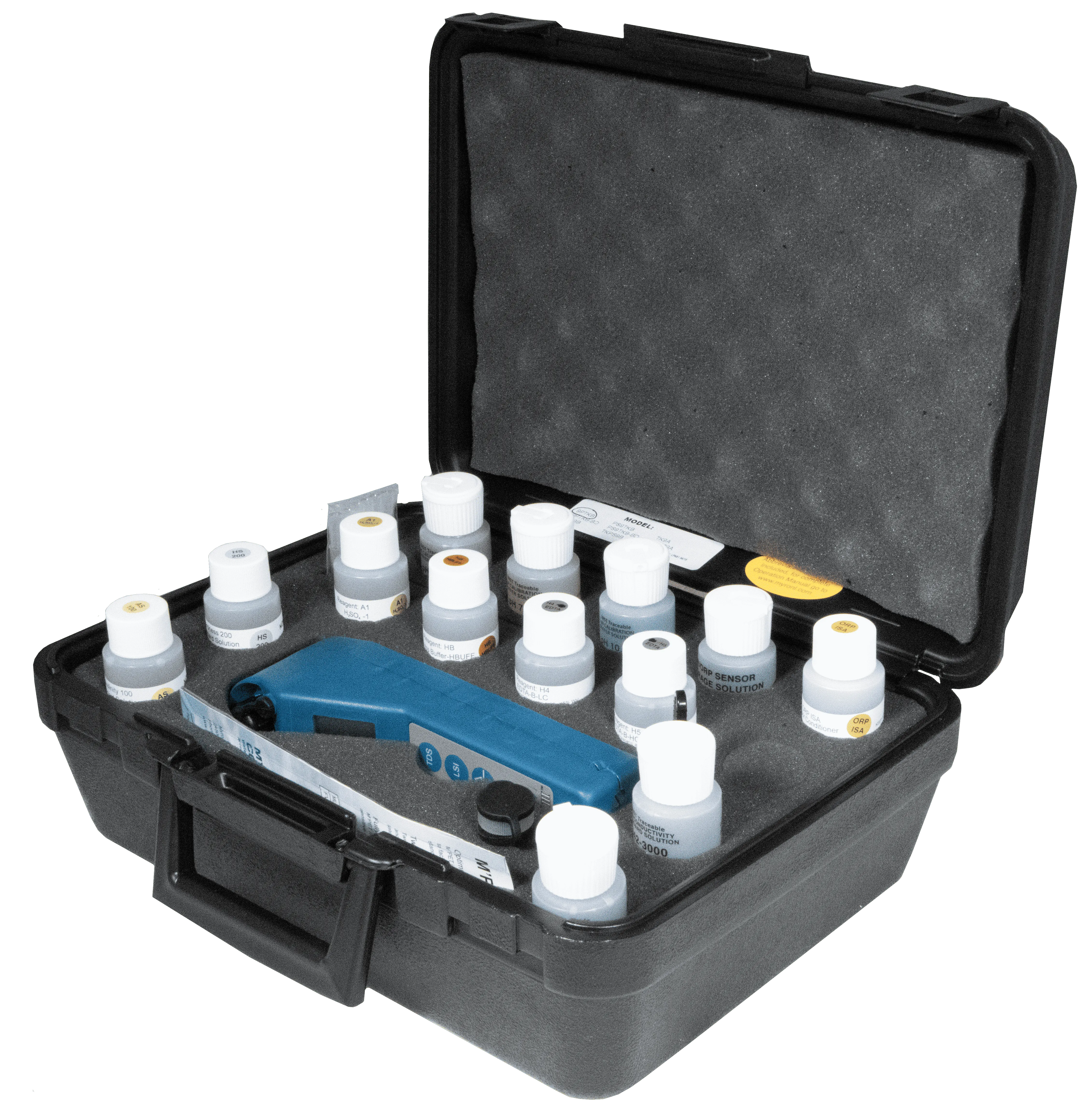 <h3><strong>ULTRAMETER III 9P&trade; Specifications:</strong></h3>
<table>
<tbody>
<tr>
<td><strong>ULTRAMETER III 9P&trade;</strong></td>
<td><strong>Hard Carry Case Kit</strong></td>
</tr>
<tr>
<td><strong>Display: </strong>4 Digit LCD</td>
<td><strong>Outer Material: </strong>ABS plastic</td>
</tr>
<tr>
<td><strong>Dimensions (LxWxH): </strong>196 x 68 x 64 mm/7.7 x 2.7 x 2.5 in.</td>
<td><strong>Inner Material: </strong>Foam</td>
</tr>
<tr>
<td><strong>Weight: </strong>352 g/12.4 oz.</td>
<td><strong>Dimensions: </strong>L x W x D: 13.6 x 10 x 5.4 in./346 x 254 x 137 mm</td>
</tr>
<tr>
<td><strong>Case/Cell Material: </strong>VALOX&reg;*</td>
<td>* &reg; Sabic Innovative Plastics IP BV</td>
</tr>
<tr>
<td><strong>Cell Capacities (w/o cell extender): </strong>pH/ORP 1,2 mL/0.04 oz.&nbsp;
<p>&nbsp;</p>
<p>Cond/TDS/Res: 5 mL/0.2 oz.</p>
</td>
<td>&nbsp;</td>
</tr>
<tr>
<td><strong>Power: </strong>9v Alkaline Battery</td>
<td>&nbsp;</td>
</tr>
<tr>
<td><strong>Battery Life: </strong>100 Hours/5000 Readings</td>
<td>&nbsp;</td>
</tr>
<tr>
<td><strong>Operating/Storage Temperature: </strong>0-55&deg;C/32-132&deg;F</td>
<td>&nbsp;</td>
</tr>
<tr>
<td><strong>Protection Ratings: </strong>IP67/NEMA 6 (waterproof to 1 meter/3 feet)</td>
<td>&nbsp;</td>
</tr>
</tbody>
</table>
<h3><strong>Functional Specifications:</strong></h3>
<table>
<tbody>
<tr>
<td><strong>Conductivity</strong></td>
<td>Ranges: 0&ndash;9999 &mu;S/cm; 10&ndash;200 mS/cm; in 5 autoranges</td>
</tr>
<tr>
<td>&nbsp;</td>
<td>Resolution: 0.01(&lt;100 &mu;S); 0.1(&lt;1000 &mu;S); 1(&lt;10 mS); 0.01(&lt;100 mS); 0.1(&lt;200 mS)</td>
</tr>
<tr>
<td>&nbsp;</td>
<td>Accuracy: &plusmn;1% of reading</td>
</tr>
<tr>
<td>&nbsp;</td>
<td>Auto Temperature Compensation: 0&ndash;71&deg;C / 32&ndash;160&deg;F</td>
</tr>
<tr>
<td>&nbsp;</td>
<td>Adjustable Temperature Compensation to 25&deg;C: 0&ndash;9.99%/&deg;C</td>
</tr>
<tr>
<td>&nbsp;</td>
<td>Conductivity/TDS Ratios Preprogrammed: KCl, 442*, NaCl</td>
</tr>
<tr>
<td>&nbsp;</td>
<td>Adjustable Conductivity/TDS Ratio Factor: 0.20&ndash;7.99</td>
</tr>
<tr>
<td><strong>TDS</strong></td>
<td>Ranges: 0&ndash;9999 ppm; 10&ndash;200 ppt; in 5 autoranges</td>
</tr>
<tr>
<td>&nbsp;</td>
<td>Resolution: 0.01(&lt;100 ppm); 0.1(&lt;1000 ppm); 1(&lt;10 ppt); 0.01(&lt;100 ppt); 0.1(&lt;200 ppt)</td>
</tr>
<tr>
<td>&nbsp;</td>
<td>Accuracy: &plusmn;1% of reading</td>
</tr>
<tr>
<td>&nbsp;</td>
<td>Auto Temperature Compensation: 0&ndash;71&deg;C / 32&ndash;160&deg;F</td>
</tr>
<tr>
<td>&nbsp;</td>
<td>Adjustable Temperature Compensation to 25&deg;C: 0&ndash;9.99%/&deg;C</td>
</tr>
<tr>
<td>&nbsp;</td>
<td>Conductivity/TDS Ratios Preprogrammed: KCl, 442*, NaCl</td>
</tr>
<tr>
<td>&nbsp;</td>
<td>Adjustable Conductivity/TDS Ratio Factor: 0.20&ndash;7.99</td>
</tr>
<tr>
<td><strong>Resistivity</strong></td>
<td>Ranges: 10 K&Omega;&ndash;30 M&Omega;</td>
</tr>
<tr>
<td>&nbsp;</td>
<td>Resolution: 0.01(&lt;100 K&Omega;); 0.1(1 M&Omega;)</td>
</tr>
<tr>
<td>&nbsp;</td>
<td>Accuracy: &plusmn;1% of reading</td>
</tr>
<tr>
<td>&nbsp;</td>
<td>Auto Temperature Compensation: 0&ndash;71&deg;C / 32&ndash;160&deg;F</td>
</tr>
<tr>
<td>&nbsp;</td>
<td>Adjustable Temperature Compensation to 25&deg;C: 0&ndash;9.99%/&deg;C</td>
</tr>
<tr>
<td><strong>pH</strong></td>
<td>Ranges: 0&ndash;14 pH</td>
</tr>
<tr>
<td>&nbsp;</td>
<td>Resolution: 0.01 pH</td>
</tr>
<tr>
<td>&nbsp;</td>
<td>Accuracy: &plusmn;0.01 pH**</td>
</tr>
<tr>
<td>&nbsp;</td>
<td>Auto Temperature Compensation: 0&ndash;71&deg;C / 32&ndash;160&deg;F</td>
</tr>
<tr>
<td><strong>ORP</strong></td>
<td>Ranges: &plusmn;999 mV</td>
</tr>
<tr>
<td>&nbsp;</td>
<td>Resolution: 1 mV</td>
</tr>
<tr>
<td>&nbsp;</td>
<td>Accuracy: &plusmn;1 mV</td>
</tr>
<tr>
<td><strong>Free Chlorine FC<sup>E&trade;</sup></strong></td>
<td>Ranges: 0.00&ndash;9.99 ppm when 350&le;ORPmV&lt;725 and 0.0&le;pH&lt;9.9 and when 725&le;ORPmV&lt;825 and 0.0&le;pH&lt;8.9</td>
</tr>
<tr>
<td>&nbsp;</td>
<td>Resolution: 0.01 ppm</td>
</tr>
<tr>
<td>&nbsp;</td>
<td>Accuracy: &lt;1.00ppm &plusmn;0.3ppm** and &ge;1.00ppm &plusmn;0.2ppm</td>
</tr>
<tr>
<td>&nbsp;</td>
<td>Auto Temperature Compensation: 0&ndash;71&deg;C / 32&ndash;160&deg;F</td>
</tr>
<tr>
<td><strong>Alkalinity Titration</strong></td>
<td>Ranges: 10-800 ppm</td>
</tr>
<tr>
<td>&nbsp;</td>
<td>Resolution: 0.1 ppm</td>
</tr>
<tr>
<td><strong>Hardness Titration</strong></td>
<td>Ranges: 0-1710 ppm / 0-100 grains</td>
</tr>
<tr>
<td>&nbsp;</td>
<td>Resolution: 0.1(&lt;1000 ppm); 1(&lt;1710 ppm); 0.1(&lt;100 grains)</td>
</tr>
<tr>
<td><strong>LSI Calculator</strong></td>
<td>Ranges: -10 to +10</td>
</tr>
<tr>
<td>&nbsp;</td>
<td>Resolution: 0.01</td>
</tr>
<tr>
<td><strong>Temperature</strong></td>
<td>Ranges: 0&ndash;71&deg;C / 32&ndash;160&deg;F</td>
</tr>
<tr>
<td>&nbsp;</td>
<td>Resolution: 0.1&deg;C/F</td>
</tr>
<tr>
<td>&nbsp;</td>
<td>Accuracy: &plusmn;0.1&deg;C</td>
</tr>
</tbody>
</table>