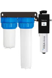 <p>Part Number: ARROS15-IHS12<br>Ideal For: Bacteria, Color, Smell, Turbidity/Cloudiness</p>
<table>
<tbody>
<tr>
<td>Connection Size</td>
<td>Inlet: 1&rdquo; FNPT, Outlet: (Combo Port) 1&rdquo; MNPT / &frac34;&rdquo; FNPT</td>
</tr>
<tr>
<td>Dimensions</td>
<td>24.95&Prime; &times; 27.5&Prime; &times; 9.0&Prime; (63.4 cm &times; 69.9 cm &times; 22.9 cm)</td>
</tr>
<tr>
<td>Flow Rate</td>
<td>30mJ/cm2: 15 gpm (56.8 lpm) 3.41 m&sup3;/hr</td>
</tr>
<tr>
<td>Housing Details</td>
<td>One 10&Prime; and one 20&Prime; 3-piece housing</td>
</tr>
<tr>
<td>Power Consumption</td>
<td>46 W</td>
</tr>
<tr>
<td>Ship Wt. (lbs)</td>
<td>46lbs (20.9kg)</td>
</tr>
</tbody>
</table>