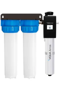<div>Whole Home UV Water Treatment System</div>
<div>
<p>Part Number: ARROS22-IHS22<br>Ideal For: Bacteria, Color, Smell, Turbidity/Cloudiness</p>
<table>
<tbody>
<tr>
<td>Connection Size</td>
<td>Inlet: 1&rdquo; FNPT, Outlet: (Combo Port) 1&rdquo; MNPT / &frac34;&rdquo; FNPT</td>
</tr>
<tr>
<td>Dimensions</td>
<td>24.95&Prime; &times; 27.5&Prime; &times; 9.0&Prime; (63.4 cm &times; 69.9 cm &times; 22.9 cm)</td>
</tr>
<tr>
<td>Flow Rate</td>
<td>30mJ/cm2: 22 gpm (83.3 lpm) 5.0 m&sup3;/hr</td>
</tr>
<tr>
<td>Housing Details</td>
<td>Two 20&Prime; 3-piece housings</td>
</tr>
<tr>
<td>Power Consumption</td>
<td>60 W</td>
</tr>
<tr>
<td>Ship Wt. (lbs)</td>
<td>50lbs (22.7kg)</td>
</tr>
</tbody>
</table>
</div>