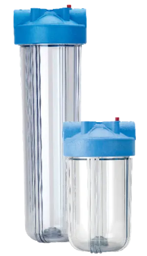 <p>Stock the Pentek Big Clear Heavy Duty Series for customers who want on-site visibility into filter performance. This large-capacity housing pairs a clear sump with a blue polypropylene cap, letting installers monitor flow, sediment buildup, and cartridge life at a glance. Available in 10" and 20" lengths, it accepts standard 4-1/2" diameter cartridges and reduces the number of vessels needed for high flow-rate applications. The reinforced polypropylene cap features a 1" NPT threaded inlet/outlet connection with a pressure relief/bleed button for fast, safe cartridge changes. Rated up to 100 psi (10") / 90 psi (20") and 40-100F. A strong wholesale option for dealers and installers who need a visual-monitoring housing alongside standard opaque Big Blue units. Key specs: Housing - Lexan (10") / SAN (20"), clear sump | Cap - Reinforced polypropylene, blue | O-Ring - Buna-N | Port size - 1" NPT | Sump lengths - 10" and 20" | Cartridge compatibility - 4-1/2" diameter | Max pressure - 100 psi (10") / 90 psi (20") | Temperature rating - 40-100F | Pressure relief/bleed button on inlet side of cap</p>
