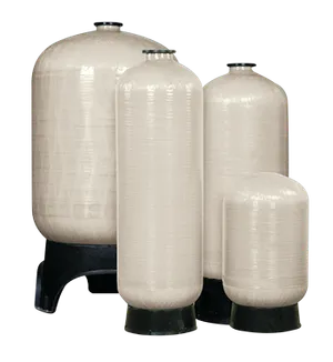<p>Structural composite pressure vessels are 100% fiberglass-reinforced tanks built for commercial and industrial water treatment and storage, including commercial softening and filtration applications. The polyethylene inner shell and composite outer shell will not rust and hold up in harsh chemical environments with little to no maintenance. Available in 30+ size and port configurations from 64 to 1,600 gallons.</p>
<p>Key features</p>
<p>100% composite fiberglass construction, polyethylene inner shell<br>Capacities from 64 up to 1,600 gallons (18 in. to 63 in. diameter)<br>Safety factor of 4:1, minimum burst pressure 600 psi, tested to 250,000 cycles<br>Max operating pressure 150 psi; max temperature 120&deg;F threaded / 150&deg;F flanged<br>ASME Section X code vessels available<br>Tested and certified by WQA to NSF/ANSI Std. 61 and Std. 372 (low lead)<br>Available in black (BK) or natural (NA)<br>Threaded (4"&ndash;8" UN), flanged (4"/6" ANSI or side flange), and 16" manway top/bottom opening configurations<br>SMC, SMC extended, tripod, and short base options depending on size</p>
<p>Note: flexible connections are required between hard piping and tank openings; improper installation voids the warranty.</p>
<div id="chart">
<table>
<tbody>
<tr>
<th>Model</th>
<th>Ht w/base</th>
<th>Ht w/o base</th>
<th>Capacity</th>
<th>Cu ft</th>
<th>Base</th>
<th>Weight</th>
</tr>
<tr>
<td>18" x 65" COMP 4"T</td>
<td>67"</td>
<td>65.7"</td>
<td>64 gal</td>
<td>8.56</td>
<td>SMC</td>
<td>67 lbs</td>
</tr>
<tr>
<td>21" x 62" COMP 4"T</td>
<td>67"</td>
<td>63.4"</td>
<td>84 gal</td>
<td>11.23</td>
<td>SMC</td>
<td>95 lbs</td>
</tr>
<tr>
<td>24" x 65" COMP 4"T</td>
<td>65.2"</td>
<td>61.1"</td>
<td>100 gal</td>
<td>13.37</td>
<td>SMC</td>
<td>109 lbs</td>
</tr>
<tr>
<td>24" x 65" COMP 6"TF 6"BF</td>
<td>79"</td>
<td>65"</td>
<td>100 gal</td>
<td>13.37</td>
<td>Tripod</td>
<td>124 lbs</td>
</tr>
<tr>
<td>24" x 72" COMP 4"T</td>
<td>74.19"</td>
<td>70.12"</td>
<td>118 gal</td>
<td>15.77</td>
<td>SMC</td>
<td>109 lbs</td>
</tr>
<tr>
<td>24" x 72" COMP 4"T 4"B</td>
<td>80.4"</td>
<td>70.3"</td>
<td>119 gal</td>
<td>15.91</td>
<td>SMC ext</td>
<td>124 lbs</td>
</tr>
<tr>
<td>24" x 72" COMP 6"TF</td>
<td>77"</td>
<td>73.4"</td>
<td>119 gal</td>
<td>15.91</td>
<td>SMC</td>
<td>137 lbs</td>
</tr>
<tr>
<td>24" x 72" COMP 6"TF 6"BF</td>
<td>88.5"</td>
<td>74.5"</td>
<td>119 gal</td>
<td>15.91</td>
<td>Tripod</td>
<td>147 lbs</td>
</tr>
<tr>
<td>30" x 72" COMP 4"T</td>
<td>78.9"</td>
<td>69.8"</td>
<td>187 gal</td>
<td>25.00</td>
<td>SMC ext</td>
<td>198 lbs</td>
</tr>
<tr>
<td>30" x 72" COMP 4"T 4"B</td>
<td>77.2"</td>
<td>69.8"</td>
<td>187 gal</td>
<td>25.00</td>
<td>SMC ext</td>
<td>205 lbs</td>
</tr>
<tr>
<td>30" x 72" COMP 6"TF</td>
<td>79.73"</td>
<td>70"</td>
<td>187 gal</td>
<td>25.00</td>
<td>SMC ext</td>
<td>195 lbs</td>
</tr>
<tr>
<td>30" x 72" COMP 6"TF 6"BF</td>
<td>88.24"</td>
<td>74.67"</td>
<td>187 gal</td>
<td>25.00</td>
<td>Tripod</td>
<td>211 lbs</td>
</tr>
<tr>
<td>36" x 57" COMP 6"TF</td>
<td>68"</td>
<td>59.3"</td>
<td>205 gal</td>
<td>27.40</td>
<td>SMC ext</td>
<td>195 lbs</td>
</tr>
<tr>
<td>36" x 57" COMP 6"TF 6"BF</td>
<td>77.3"</td>
<td>63"</td>
<td>205 gal</td>
<td>27.40</td>
<td>Tripod</td>
<td>225 lbs</td>
</tr>
<tr>
<td>36" x 72" COMP 4"T</td>
<td>80.4"</td>
<td>71.8"</td>
<td>264 gal</td>
<td>35.29</td>
<td>SMC ext</td>
<td>264 lbs</td>
</tr>
<tr>
<td>36" x 72" COMP 4"T 4"B</td>
<td>80.4"</td>
<td>70.5"</td>
<td>264 gal</td>
<td>35.29</td>
<td>SMC ext</td>
<td>285 lbs</td>
</tr>
<tr>
<td>36" x 72" COMP 6"TF</td>
<td>82.29"</td>
<td>73.54"</td>
<td>264 gal</td>
<td>35.29</td>
<td>SMC ext</td>
<td>295 lbs</td>
</tr>
<tr>
<td>36" x 72" COMP 6"TF 6"BF</td>
<td>90.1"</td>
<td>76.2"</td>
<td>264 gal</td>
<td>35.29</td>
<td>Tripod</td>
<td>305 lbs</td>
</tr>
<tr>
<td>36" x 72" COMP 6"TF 6"BF 4"TBSF</td>
<td>89.6"</td>
<td>75.3"</td>
<td>264 gal</td>
<td>35.29</td>
<td>Tripod</td>
<td>315 lbs</td>
</tr>
<tr>
<td>42" x 72" COMP 6"TF</td>
<td>72.5"</td>
<td>71.1"</td>
<td>345 gal</td>
<td>46.12</td>
<td>SMC short</td>
<td>370 lbs</td>
</tr>
<tr>
<td>42" x 72" COMP 6"TF 6"BF</td>
<td>90.1"</td>
<td>73"</td>
<td>345 gal</td>
<td>46.12</td>
<td>Tripod</td>
<td>400 lbs</td>
</tr>
<tr>
<td>42" x 72" COMP 6"TF 6"BF 4"TBSF</td>
<td>94.6"</td>
<td>77.5"</td>
<td>345 gal</td>
<td>46.12</td>
<td>Tripod</td>
<td>415 lbs</td>
</tr>
<tr>
<td>48" x 72" COMP 6"TF</td>
<td>81.5"</td>
<td>75.2"</td>
<td>463 gal</td>
<td>61.89</td>
<td>SMC short</td>
<td>494 lbs</td>
</tr>
<tr>
<td>48" x 72" COMP 6"TF 6"BF</td>
<td>91.91"</td>
<td>76"</td>
<td>463 gal</td>
<td>61.89</td>
<td>Tripod</td>
<td>500 lbs</td>
</tr>
<tr>
<td>48" x 72" COMP 6"TF 6"BF 4"TBSF</td>
<td>96.75"</td>
<td>80.75"</td>
<td>463 gal</td>
<td>61.89</td>
<td>Tripod</td>
<td>504 lbs</td>
</tr>
<tr>
<td>63" x 67" COMP 6"TF 6"BF</td>
<td>81.5"</td>
<td>67.1"</td>
<td>600 gal</td>
<td>80.21</td>
<td>Tripod</td>
<td>680 lbs</td>
</tr>
<tr>
<td>63" x 86" COMP 6"TF 6"BF</td>
<td>98.88"</td>
<td>84.5"</td>
<td>865 gal</td>
<td>120.31</td>
<td>Tripod</td>
<td>950 lbs</td>
</tr>
<tr>
<td>63" x 86" COMP 16"TMWY 6"BF</td>
<td>99"</td>
<td>84.5"</td>
<td>865 gal</td>
<td>120.31</td>
<td>Tripod</td>
<td>950 lbs</td>
</tr>
<tr>
<td>63" x 86" COMP 16"TMWY 6"BF 4"TBSF</td>
<td>99"</td>
<td>85"</td>
<td>865 gal</td>
<td>120.31</td>
<td>Tripod</td>
<td>960 lbs</td>
</tr>
<tr>
<td>63" x 144" 16"TMWY 6"BF</td>
<td>158"</td>
<td>144"</td>
<td>1,600 gal</td>
<td>213.89</td>
<td>Tripod</td>
<td>1,398 lbs</td>
</tr>
</tbody>
</table>
</div>
<p>T = threaded top, TF = top flange, BF = bottom flange, B = bottom port, TBSF = top/bottom side flange, TMWY = top manway</p>