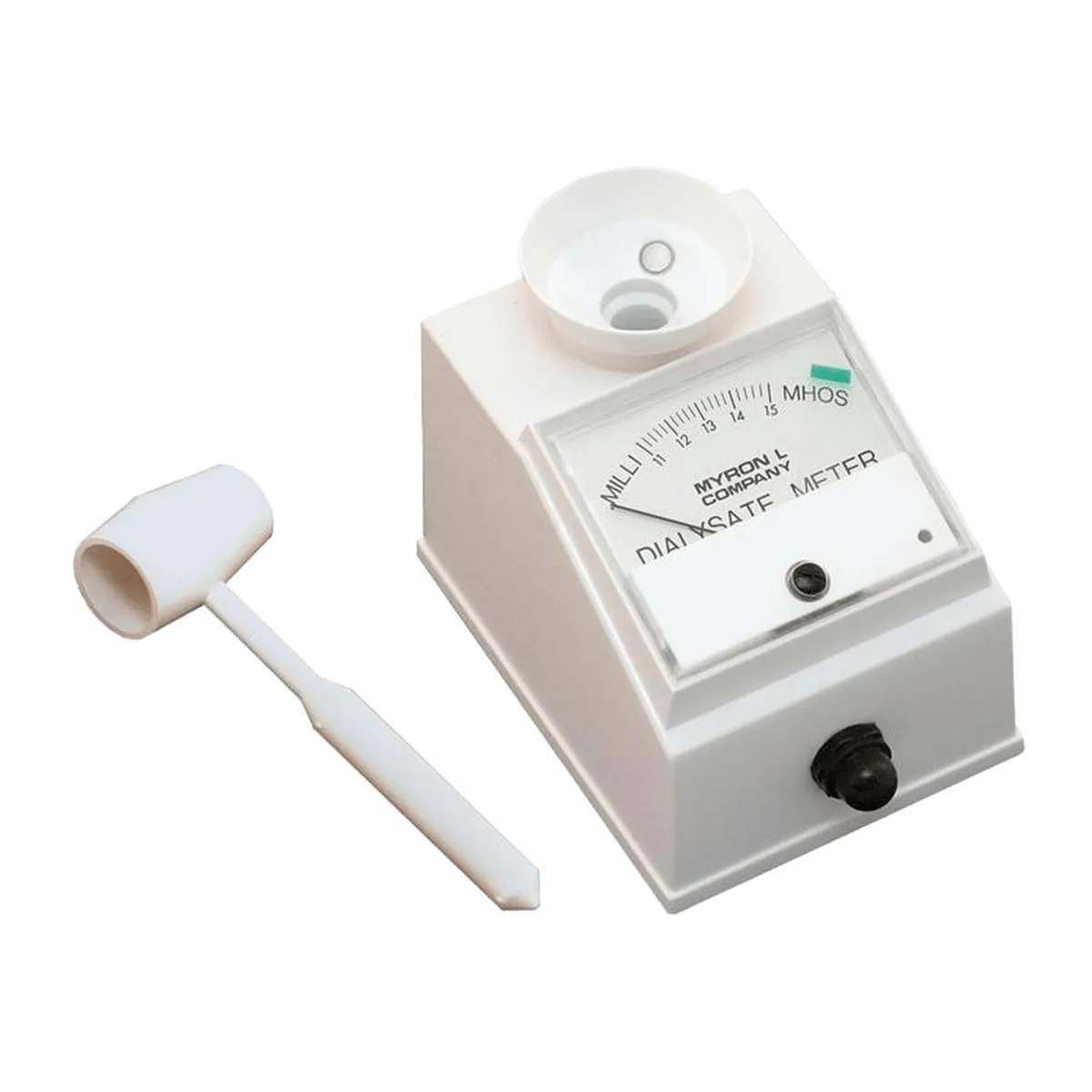 <h3><strong>DIALYSATE METERS&trade; Specifications:</strong></h3>
<table>
<tbody>
<tr>
<td><strong>Ranges:</strong></td>
<td>&nbsp;</td>
</tr>
<tr>
<td><strong>MODEL D-1</strong></td>
<td>11-15 millimhos</td>
</tr>
<tr>
<td><strong>MODEL D-2</strong></td>
<td>0-10 millimhos
<p>&nbsp;</p>
<p>0-20 millimhos</p>
</td>
</tr>
<tr>
<td><strong>Accuracy:</strong></td>
<td>&plusmn; 2% of full scale
<p>&nbsp;</p>
<p>&plusmn;1% at calibration point</p>
</td>
</tr>
<tr>
<td><strong>Repeatability:</strong></td>
<td>&plusmn;1%</td>
</tr>
<tr>
<td><strong>Temperature Compensation:</strong></td>
<td>Automatic to 25&deg;C/77&deg;F for samples 10-71&deg;C/50-160&deg;F</td>
</tr>
<tr>
<td><strong>Electrodes:</strong></td>
<td>Never need replatinizing or replacement</td>
</tr>
<tr>
<td><strong>Calibration:</strong></td>
<td>Easy and fast with Standard Solutions and finger adjustable internal trimmer</td>
</tr>
<tr>
<td><strong>Circuitry:</strong></td>
<td>Solid state, sealed against moisture</td>
</tr>
<tr>
<td><strong>Power:</strong></td>
<td>Two standard 9-volt batteries supplied</td>
</tr>
<tr>
<td><strong>Battery Life:</strong></td>
<td>Approximately 1 year or 2,000 tests</td>
</tr>
<tr>
<td><strong>Case:</strong></td>
<td>Heavy gauge, textured ABS</td>
</tr>
<tr>
<td><strong>Cell Cup:</strong></td>
<td>Chip/crack resistant polyethylene</td>
</tr>
<tr>
<td><strong>Dimensions:</strong></td>
<td>3.4 W x 4.5 D x 4.0 H in./ 86 x 114 x 102 mm</td>
</tr>
<tr>
<td><strong>Weight:</strong></td>
<td>1 lb./450 grams</td>
</tr>
</tbody>
</table>