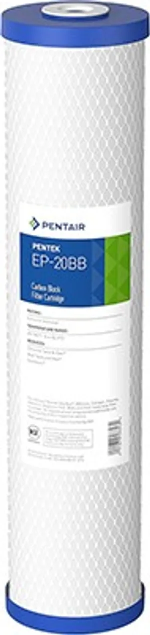 <p dir="ltr">&nbsp;</p>
<p dir="ltr">Keep your whole-house water tasting cleaner and fresher with the Pentek EP-20BB carbon block replacement filter cartridge (Item #155583-43). Built for standard 20" x 4.5" Big Blue filter housings, this cartridge is engineered with a nominal 5-micron rating to reduce chlorine taste and odor, bad taste and odor, and fine sediment &mdash; delivering noticeably crisper drinking and tap water throughout the home.</p>
<p dir="ltr">The EP-20BB uses a bonded powdered activated carbon (PAC) block wrapped in Pentek's Endurawrap pre-filter layer, which traps dirt and sediment before it reaches the carbon media. This design extends service life by preventing premature clogging, so the cartridge keeps performing at a steady flow rate of up to 4 GPM with just 5.5 PSI pressure drop at 2 GPM, and a rated capacity of roughly 44,000 gallons.</p>
<p dir="ltr">Ideal for large households (4+ occupants) relying on municipal or chlorinated water supplies, the EP-20BB is a direct-fit replacement for most standard Big Blue whole house filter systems. Filter media is tested and certified by NSF International to NSF/ANSI Standard 42 for chlorine, taste, and odor reduction.</p>
<p dir="ltr"><strong>Key Specs:</strong></p>
<ul dir="ltr">
<li>Item #: 155583-43 (EP-20BB)</li>
<li>Micron Rating: 5 (nominal)</li>
<li>Dimensions: 20" x 4.5"</li>
<li>Media: Carbon block (bonded PAC) with Endurawrap pre-filter</li>
<li>Flow Rate: 4 GPM</li>
<li>Capacity: ~44,000 gallons</li>
<li>Certification: NSF/ANSI Standard 42</li>
<li>Operating Temp: 40&deg;F&ndash;180&deg;F (4.4&deg;C&ndash;82.2&deg;C)</li>
</ul>