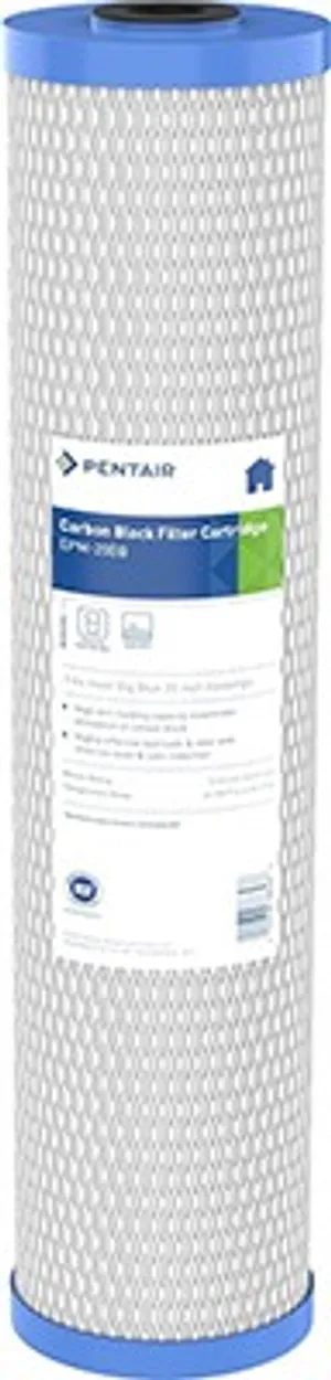 <p>Item #: 155783-43 (EPM-20BB)<br>Dimensions: 20" x 4.5" (Big Blue)<br>Rating: 10 micron nominal<br>Media: Bonded PAC (powdered activated carbon)<br>Pre-filter: Endurawrap (polyolefin bilaminate)<br>Pressure Drop: 4.0 psi @ 4 GPM<br>Chlorine Capacity: 30,000 gallons @ 4 GPM<br>Outer Wrap: Polyolefin | End Caps: Polypropylene | Netting: Polyethylene | Gaskets: Buna-N<br>Construction: FDA-compliant materials</p>
<p>Upgrade your whole house filtration with the Pentek EPM-20BB modified epsilon carbon block cartridge (Item #155783-43). Sized for standard 20" Big Blue filter housings, this economically priced cartridge is a modified version of Pentek's EP Series, engineered with a nominal 10-micron filtration rating that delivers effective taste, odor, and chlorine taste and odor reduction alongside sediment filtration.</p>
<p>Manufactured using a patented high-porosity process, the EPM-20BB helps prevent premature plugging before the carbon's adsorption capacity is exhausted, maximizing carbon utilization while maintaining low pressure drop &mdash; giving it the highest carbon block dirt-holding capacity in its class for maximum cartridge life. It's further protected by Endurawrap, a uniquely formulated polyolefin bilaminate pre-filter that traps sediment before it can plug the carbon block, significantly extending useful cartridge life.</p>
<p>Rated for 30,000 gallons of chlorine removal capacity at 4 GPM with a 4.0 psi pressure drop, the EPM-20BB is manufactured entirely from FDA-compliant materials, making it a reliable, economical choice for residential, food service, commercial, and industrial applications where dependable whole house chlorine and sediment reduction is needed.</p>
