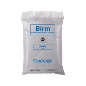 <p>NSF/ANSI/CAN 61</p>
<p>Clack Birm&reg; is a granular filter media commonly used for the reduction of iron and/or manganese from water supplies.</p>
<ul>
<li>Under the proper conditions, no chemicals to purchase for maintenance. Regenerant not required.</li>
<li>Iron removal efficiency is extremely high.</li>
<li>Negligible labor cost: only periodic backwashing required.</li>
<li>Durable material with a long life and wide temperature range.</li>
<li>Weighs only 36-38 lbs./cu. ft.</li>
</ul>
<table>
<thead>
<tr>
<td>Physical properties</td>
<td>&nbsp;</td>
</tr>
<tr>
<td>Bulk Density</td>
<td>36-38 lbs./cu. ft.</td>
</tr>
<tr>
<td>Effective Size</td>
<td>0.48 mm</td>
</tr>
<tr>
<td>Uniformity Coefficient</td>
<td>2.7</td>
</tr>
<tr>
<td>Mesh Size</td>
<td>12 x 50</td>
</tr>
<tr>
<td>Specific Gravity</td>
<td>2.0 gm/cc</td>
</tr>
<tr>
<td>Color</td>
<td>Black</td>
</tr>
</thead>
</table>
<table style="width: 34.9812%;">
<thead>
<tr>
<td style="width: 30.578%;">Conditions for operation</td>
<td style="width: 69.3599%;">&nbsp;</td>
</tr>
<tr>
<td style="width: 30.578%;">Bed depth</td>
<td style="width: 69.3599%;">24-36 in. <br>10-18 in multibed filters</td>
</tr>
<tr>
<td style="width: 30.578%;">Freeboard</td>
<td style="width: 69.3599%;">50% of bed depth (min.)</td>
</tr>
<tr>
<td style="width: 30.578%;">Service flow rate</td>
<td style="width: 69.3599%;">5 gpm/sq. ft. or higher depending upon local conditions</td>
</tr>
<tr>
<td style="width: 30.578%;">Backwash flow rate</td>
<td style="width: 69.3599%;">12-18 gpm/sq. ft.</td>
</tr>
<tr>
<td style="width: 30.578%;">Backwash bed expansion</td>
<td style="width: 69.3599%;">
<p>20-40% of bed depth</p>
</td>
</tr>
</thead>
</table>
<p>CONTACT US NOW FOR YOUR PALLET OF BIRM</p>
<p>&nbsp;</p>