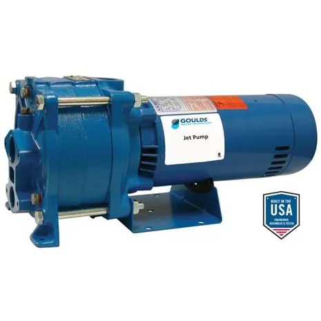 <p>Convertible: Designed for use on shallow or deep well applications using appropriate fittings<br>High Capacity and Pressure<br>NSF 61 Certified: Ensuring safety when used in drinking water systems<br>Stainless Steel Pump Shaft, Corrosion Resistant<br>Powered for Continuous Operation<br>Pipe connections: 1&frac14;&rdquo; NPT suction, 1&Prime; NPT discharge, 1&Prime; NPT drive (pressure)<br>Pressure switch: &frac34; &ndash; 1&frac12; HP, AS4; 2 HP, AS10, both preset (30-50 PSI)<br>230V, Single Phase, 2HP, 60 Hz, 3500 RPM</p>
<p><strong>Models</strong>:<br>2 HP (item HSJ20N), 3 stages</p>
<p>Max. temperature: 140 &ordm;F</p>
<p>Basic Pump Unit: Includes pump, motor, pressure switch, tubing, fittings, pressure gauge and bushing</p>
<p>Shallow Well Package: Includes adapter, nozzle, venturi, bolts, gasket and pipe plugs</p>
<p>Deep Well Jet Assembly Package: Twin Pipe includes: jet body, nozzle, venturi and foot valve. Packer includes: jet body with built-in check valve, nozzle and venturi</p>
<p>&nbsp;</p>
<p>To find complete list of HSJ series pump</p>