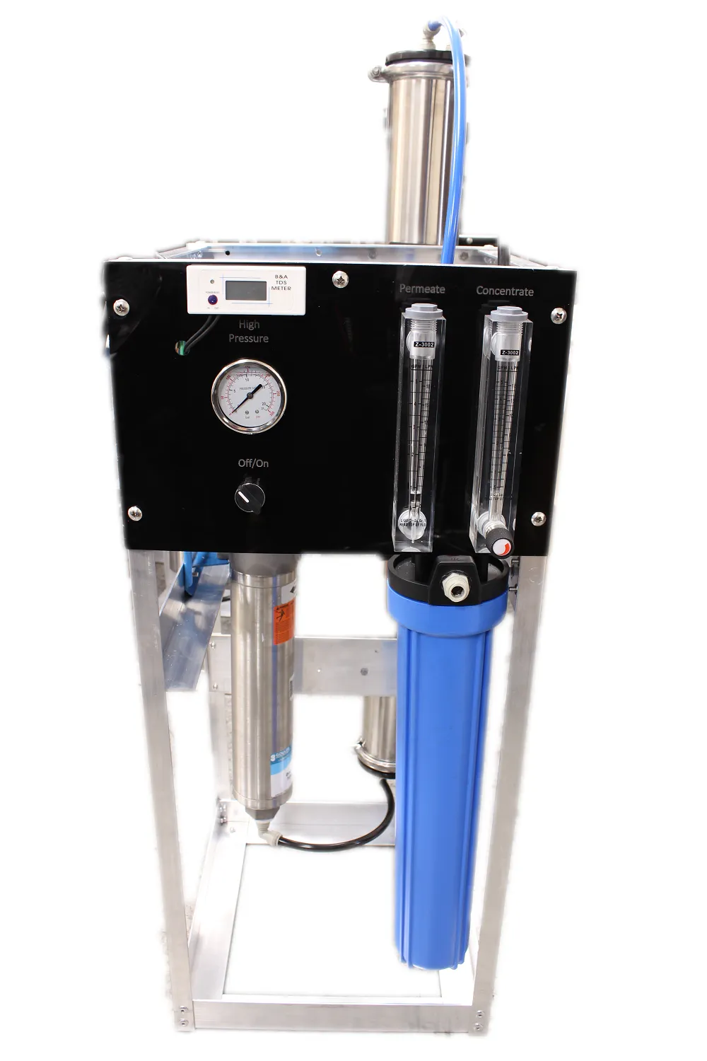 <p>Capacity: 2000GPD</p>
<p>Membranes: 1</p>
<p>Pump: Goulds</p>
<p>Power Supply options: 220V-60Hz single phase</p>
<p><strong>Reverse Osmosis </strong>is a water purification technology that uses a semi-permeate membrane to separate dissolved and suspended components such as salts, large ions or molecules, and bacteria, from the water. Reverse Osmosis is used both in industrial processes and for the production of drinking water.</p>