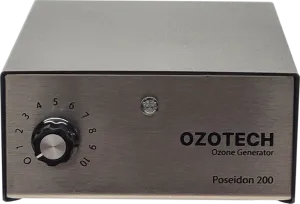 <p>With an adjustable output, and patented cold-spark corona discharge technology, no other ozone generator come close to the performance of the Poseidon ozone generator. The ozone technology inside the Poseidon 200 produces 220 mg/hr of ozone. The power supply converts 100-240 Vac/ 50-60Hz to 12 Vdc to operate with safe, low voltage operation.</p>
<p>If you&rsquo;re looking to enhance the quality of your aquarium tank water with a system that improves visibility; boosts your overall viewing capabilities; preserves and brightens vibrant colors; and helps develop a healthier environment for aquatic inhabitants &ndash; Ozotech is excited to introduce you to our ozone generators, proven to maximize your aquarium experience.</p>
<p>&nbsp;</p>
<h4><strong>Electrical:</strong></h4>
<p><strong>Power:</strong> 7.2 Watts</p>
<p><strong>Operating Voltage: </strong>100-240 Vac, 50/60 Hz regulated to 12 Vdc/2A</p>
<p><strong>Current:</strong> 0.6 Amps</p>
<h4><strong>Ozone:</strong></h4>
<p><strong>Variable Output:</strong></p>
<p>0-220 mg/hr</p>
<p>0-1 g/hr with oxygen input</p>