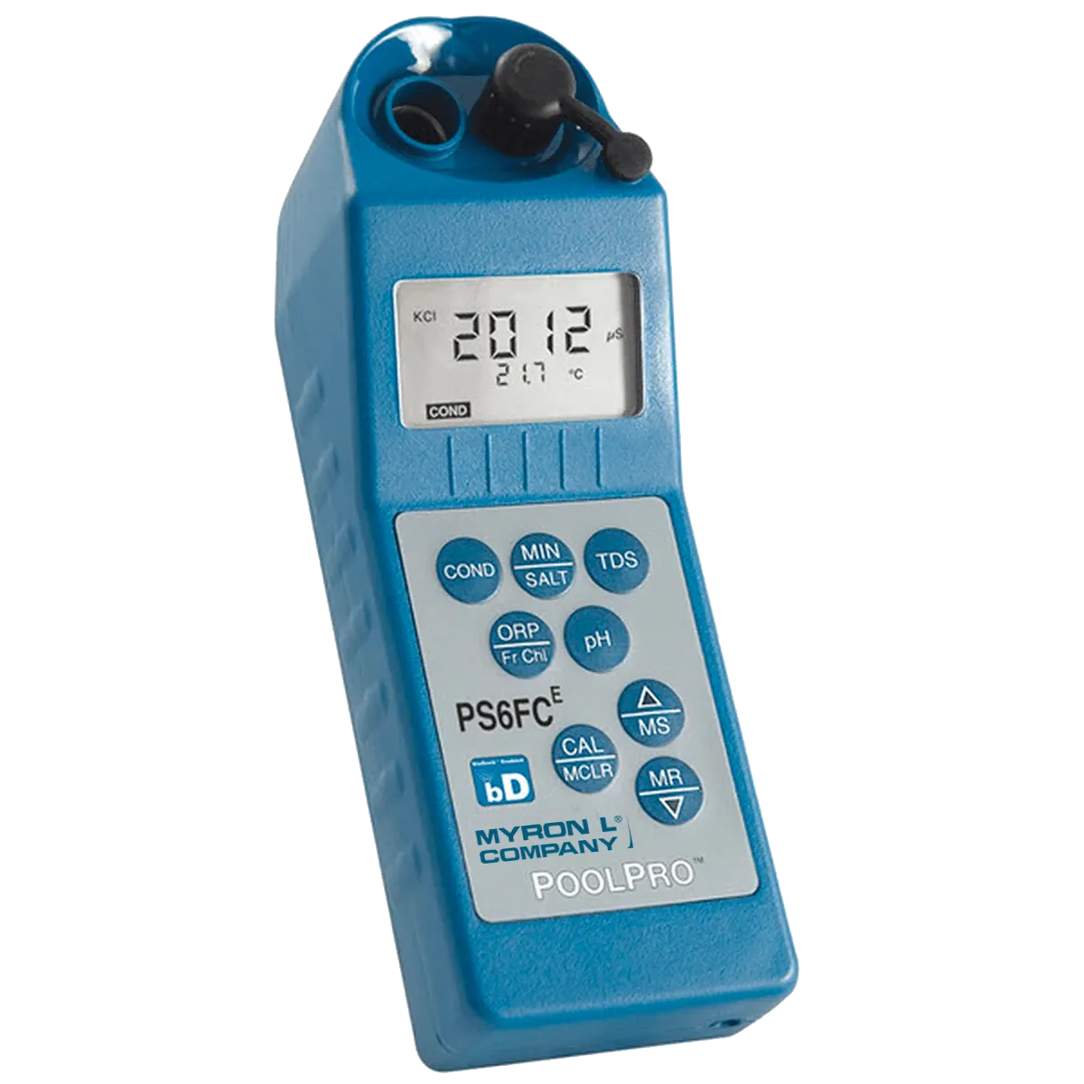 <h3><strong>POOLPRO&trade; Specifications:</strong></h3>
<table>
<tbody>
<tr>
<td><strong>Display: </strong>4 Digit Liquid Crystal Display</td>
</tr>
<tr>
<td><strong>Dimensions:</strong> LxWxH 196 x 68 x 64 mm/ 7.7 x 2.7 x 2.5 in.</td>
</tr>
<tr>
<td><strong>Weight:</strong> 352 g/12.4 oz.</td>
</tr>
<tr>
<td><strong>Case/conductivity cell material:</strong> VALOX&trade;</td>
</tr>
<tr>
<td><strong>Cell capacities (w/o cell extender): </strong>pH/ORP: 1,2 mL/0.04 oz. Cond/TDS/MIN/SALT: 5 mL/0.2 oz.</td>
</tr>
<tr>
<td><strong>Power:</strong> 9V alkaline battery</td>
</tr>
<tr>
<td><strong>Battery life:</strong> &gt;100 hours (5000 readings)</td>
</tr>
<tr>
<td><strong>Operating/storage temperature:</strong> 0 &ndash; 55&deg;C/32 &ndash; 132&deg;F</td>
</tr>
<tr>
<td><strong>Protection Ratings: </strong>IP67/NEMA 6 (waterproof to 1 meter/3 feet)</td>
</tr>
<tr>
<td><strong>EMI/EMC Ratings (Conformit&eacute; Europ&eacute;enne):</strong> IEC 61326-1: 2020; CISPR 11: 2015 +A1: 2016 +A2: 2019; IEC 61000-4-2: 2008; IEC 61000-4-3: 2010; IEC 61000-4-8: 2009; (EU) 2015/863 (RoHS3): +(EU) 2024/232</td>
</tr>
</tbody>
</table>
<h6>*&trade;SABIC INNOVATIVE PLASTICS IP BV</h6>
<h3><strong>Functional Specifications:</strong></h3>
<table>
<tbody>
<tr>
<td><strong>Conductivity</strong></td>
<td>Ranges: 0&ndash;9999 &mu;S/cm; 10&ndash;200 mS/cm; in 5 autoranges</td>
</tr>
<tr>
<td>&nbsp;</td>
<td>Resolution: 0.01(&lt;100 &mu;S); 0.1(&lt;1000 &mu;S); 1(&lt;10 mS); 0.01(&lt;100 mS); 0.1(&lt;200 mS)</td>
</tr>
<tr>
<td>&nbsp;</td>
<td>Accuracy: &plusmn;1% of reading</td>
</tr>
<tr>
<td>&nbsp;</td>
<td>Auto Temperature Compensation: 0&ndash;71&deg;C / 32&ndash;160&deg;F</td>
</tr>
<tr>
<td>&nbsp;</td>
<td>Conductivity/TDS Ratios Preprogrammed: KCl, 442*, NaCl</td>
</tr>
<tr>
<td><strong>TDS</strong></td>
<td>Ranges: 0&ndash;9999 ppm; 10&ndash;200 ppt; in 5 autoranges</td>
</tr>
<tr>
<td>&nbsp;</td>
<td>Resolution: 0.01(&lt;100 ppm); 0.1(&lt;1000 ppm); 1(&lt;10 ppt); 0.01(&lt;100 ppt); 0.1(&lt;200 ppt)</td>
</tr>
<tr>
<td>&nbsp;</td>
<td>Accuracy: &plusmn;1% of reading</td>
</tr>
<tr>
<td>&nbsp;</td>
<td>Auto Temperature Compensation: 0&ndash;71&deg;C / 32&ndash;160&deg;F</td>
</tr>
<tr>
<td>&nbsp;</td>
<td>Conductivity/TDS Ratios Preprogrammed: KCl, 442*, NaCl</td>
</tr>
<tr>
<td><strong>Mineral/Salt</strong></td>
<td>Ranges: 0&ndash;200 ppt; in 5 autoranges</td>
</tr>
<tr>
<td>&nbsp;</td>
<td>Resolution: 0.01(&lt;100 ppm); 0.1(&lt;1000 ppm); 1(&lt;10 ppt); 0.01(&lt;100 ppt); 0.1(&lt;200 ppt)</td>
</tr>
<tr>
<td>&nbsp;</td>
<td>Accuracy: &plusmn;1% of reading</td>
</tr>
<tr>
<td>&nbsp;</td>
<td>Auto Temperature Compensation: 0&ndash;71&deg;C / 32&ndash;160&deg;F</td>
</tr>
<tr>
<td>&nbsp;</td>
<td>Conductivity/TDS Ratios Preprogrammed: KCl, 442*, NaCl</td>
</tr>
<tr>
<td><strong>pH</strong></td>
<td>Ranges: 0&ndash;14 pH</td>
</tr>
<tr>
<td>&nbsp;</td>
<td>Resolution: 0.01 pH</td>
</tr>
<tr>
<td>&nbsp;</td>
<td>Accuracy**: &plusmn;0.01 pH</td>
</tr>
<tr>
<td>&nbsp;</td>
<td>Auto Temperature Compensation: 0&ndash;71&deg;C / 32&ndash;160&deg;F</td>
</tr>
<tr>
<td><strong>ORP</strong></td>
<td>Ranges: &plusmn;999 mV</td>
</tr>
<tr>
<td>&nbsp;</td>
<td>Resolution: 1 mV</td>
</tr>
<tr>
<td>&nbsp;</td>
<td>Accuracy**: &plusmn;1 mV</td>
</tr>
<tr>
<td><strong>Free Chlorine FC<sup>E&trade;</sup></strong></td>
<td>Ranges: 0.00&ndash;9.99 ppm when 350&le;ORPmV&lt;725 and 0.0&le;pH&lt;9.9 and when 725&le;ORPmV&lt;825 and 0.0&le;pH&lt;8.9</td>
</tr>
<tr>
<td>&nbsp;</td>
<td>Resolution: 0.01 ppm</td>
</tr>
<tr>
<td>&nbsp;</td>
<td>Accuracy**: &lt;1.00ppm &plusmn;0.3ppm and &ge;1.00ppm &plusmn;0.2ppm</td>
</tr>
<tr>
<td>&nbsp;</td>
<td>Auto Temperature Compensation: 0&ndash;71&deg;C / 32&ndash;160&deg;F</td>
</tr>
<tr>
<td><strong>Alkalinity Titration</strong></td>
<td>Ranges: 10-800 ppm</td>
</tr>
<tr>
<td>&nbsp;</td>
<td>Resolution: 0.1 ppm</td>
</tr>
<tr>
<td><strong>Hardness Titration</strong></td>
<td>Ranges: 0-1710 ppm / 0-100 grains</td>
</tr>
<tr>
<td>&nbsp;</td>
<td>Resolution: 0.1(&lt;1000 ppm); 1(&lt;1710 ppm); 0.1(&lt;100 grains)</td>
</tr>
<tr>
<td><strong>LSI Calculator</strong></td>
<td>Ranges: -10 to +10</td>
</tr>
<tr>
<td>&nbsp;</td>
<td>Resolution: 0.01</td>
</tr>
<tr>
<td><strong>Temperature</strong></td>
<td>Ranges: 0&ndash;71&deg;C / 32&ndash;160&deg;F</td>
</tr>
<tr>
<td>&nbsp;</td>
<td>Resolution: 0.1&deg;C/F</td>
</tr>
<tr>
<td>&nbsp;</td>
<td>Accuracy: &plusmn;0.1&deg;C</td>
</tr>
</tbody>
</table>
<h6>*442 Natural Water Standard&trade; Myron L&reg; Company<br>**EM Susceptibility: When measuring 4.00 pH Buffer in 3.5 molar KCl:<br>&nbsp;&nbsp;&nbsp;&nbsp;&nbsp;&nbsp;&nbsp;&nbsp;&plusmn; 0.2 pH in the presence or RF fields &ge; 3 V/m.<br>&nbsp;&nbsp;&nbsp;&nbsp;&nbsp;&nbsp;&nbsp;&nbsp;&plusmn; 0.37 pH in the presence of RF fields &ge; 3 V/m at 300 MHz (&plusmn; 30 MHz) and 625 MHz (&plusmn; 50 MHz ).</h6>