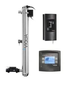 <table>
<tbody>
<tr>
<td>Flow Rates</td>
<td>&nbsp;</td>
<td>&nbsp;</td>
</tr>
<tr>
<td>&nbsp;</td>
<td>100mJ/cm<sup>2</sup></td>
<td>100 mJ/cm<sup>2</sup>: 24 GPM (90 lpm)</td>
</tr>
<tr>
<td>Specifications</td>
<td>&nbsp;</td>
<td>&nbsp;</td>
</tr>
<tr>
<td>&nbsp;</td>
<td>Dimensions</td>
<td>41&Prime; x 4&Prime; (103 cm x 10 cm)</td>
</tr>
<tr>
<td>&nbsp;</td>
<td>Shipping Weight lbs (kg)</td>
<td>31 lbs (14 kg)</td>
</tr>
<tr>
<td>&nbsp;</td>
<td>Connection Size</td>
<td>1 1/4&rdquo; MNPT x 1&rdquo; FNPT COMBO</td>
</tr>
<tr>
<td>&nbsp;</td>
<td>Power Consumption</td>
<td>230W</td>
</tr>
</tbody>
</table>