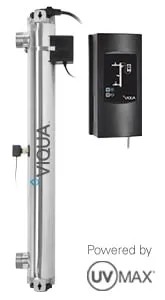 <table>
<tbody>
<tr>
<td>Flow Rates</td>
<td>&nbsp;</td>
<td>&nbsp;</td>
</tr>
<tr>
<td>&nbsp;</td>
<td>16mJ/cm<sup>2</sup></td>
<td>110 GPM (415 lpm) (24.9 m<sup>3</sup>/hr)</td>
</tr>
<tr>
<td>&nbsp;</td>
<td>30mJ/cm<sup>2</sup></td>
<td>65 GPM (245 lpm) (14.7 m<sup>3</sup>/hr)</td>
</tr>
<tr>
<td>&nbsp;</td>
<td>40mJ/cm<sup>2</sup></td>
<td>50 GPM (189 lpm) (11.3 m<sup>3</sup>/hr)</td>
</tr>
<tr>
<td>Specifications</td>
<td>&nbsp;</td>
<td>&nbsp;</td>
</tr>
<tr>
<td>&nbsp;</td>
<td>Dimensions</td>
<td>41&Prime; x 4&Prime; (103 cm x 10 cm)</td>
</tr>
<tr>
<td>&nbsp;</td>
<td>Shipping Weight lbs (kg)</td>
<td>31 lbs (14 kg)</td>
</tr>
<tr>
<td>&nbsp;</td>
<td>Connection Size</td>
<td>2&Prime; MNPT</td>
</tr>
<tr>
<td>&nbsp;</td>
<td>Power Consumption</td>
<td>230W</td>
</tr>
</tbody>
</table>