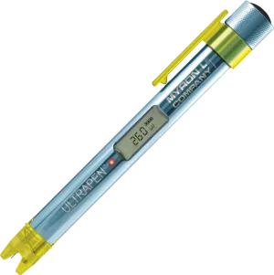 <h3><strong>ULTRAPEN&trade; PT3 Functions:</strong></h3>
<table>
<tbody>
<tr>
<td><strong>MODE</strong></td>
<td><strong>METHOD OF MEASUREMENT</strong></td>
</tr>
<tr>
<td><strong>Hold (default)</strong></td>
<td>Once stabilized, the readings are captured then displayed.</td>
</tr>
<tr>
<td><strong>LIVE</strong></td>
<td>Real-time readings are displayed continuously during measurement.</td>
</tr>
</tbody>
</table>
<p>* Temperature compensation in calibration mode: Temperature affects the reaction potentials for all chemicals differently. True ORP is the direct measurement of electron activity during an oxidation-reduction reaction, regardless of temperature. However, for maximum accuracy and ease of calibration, the Myron&nbsp;L<sup>&reg;</sup>&nbsp;Company has developed three calibration standard solutions with known dissolved species. We derived the temperature compensation (from 15&ordm;C to 30&ordm;C) for those solutions, and embedded automatic temperature compensation into the calibration function of your PT3. Note: To verify calibration while in measurement mode, you must manually correct for any variation in temperature. Example: @25&ordm;C, ORP2602OZ calibration solution will read 260mV, however @ 20.0&ordm;C ORP2602OZ will read 265mV.</p>
<h3><strong>ULTRAPEN&trade; PT3 Specifications:</strong></h3>
<table>
<tbody>
<tr>
<td>ORP Range:</td>
<td>-1000 mV to +1000 mV</td>
</tr>
<tr>
<td>ORP Accuracy:</td>
<td>&plusmn; 10 mV</td>
</tr>
<tr>
<td>ORP Resolution:</td>
<td>1 mV ORP</td>
</tr>
<tr>
<td>Temperature Range:</td>
<td>0 &ndash; 71&deg;C / 32 &ndash; 160&deg;F</td>
</tr>
<tr>
<td>Temperature Accuracy:</td>
<td>&plusmn; 0.1&ordm;C</td>
</tr>
<tr>
<td>Temperature Resolution:</td>
<td>0.1&ordm;C / 0.1&ordm;F</td>
</tr>
<tr>
<td>Time to Reading Stabilization:&nbsp;</td>
<td>10 &ndash; 45 seconds</td>
</tr>
<tr>
<td>Power Consumption:</td>
<td>Active Mode: 30 &ndash; 140 mA, Sleep Mode: 2 &micro;A</td>
</tr>
<tr>
<td>Temperature Compensation:&nbsp;</td>
<td>Automatic In Calibration Mode From 15&ordm;C to 30&ordm;C</td>
</tr>
<tr>
<td>Physical Dimensions:&nbsp;</td>
<td>17.15 cm L x 1.59 cm D or 6.75 in. L x 0.625 in. D</td>
</tr>
<tr>
<td>Weight:&nbsp;</td>
<td>50.4 g / 1.78 oz. (without soaker cap and lanyard)</td>
</tr>
<tr>
<td>Case Material:</td>
<td>Anodized Aircraft Aluminum with Protective Coating</td>
</tr>
<tr>
<td>Battery Type:&nbsp;</td>
<td>One N type, Alkaline, 1.5 V</td>
</tr>
<tr>
<td>Calibration Standard Solutions:&nbsp;</td>
<td>ORP80, ORP260, ORP470</td>
</tr>
<tr>
<td>Operating/Storage Temperature:&nbsp;</td>
<td>0 &ndash; 55&ordm;C / 32 &ndash; 131&ordm;F</td>
</tr>
<tr>
<td>Enclosure Ratings:&nbsp;</td>
<td>IP67 and NEMA6</td>
</tr>
<tr>
<td>EN61236-1: 2006 &ndash; Annex A: 2008:&nbsp;</td>
<td>Electrostatic discharge to the PT3 may cause it to spontaneously turn on. If this occurs, the PT3 will turn off.</td>
</tr>
</tbody>
</table>