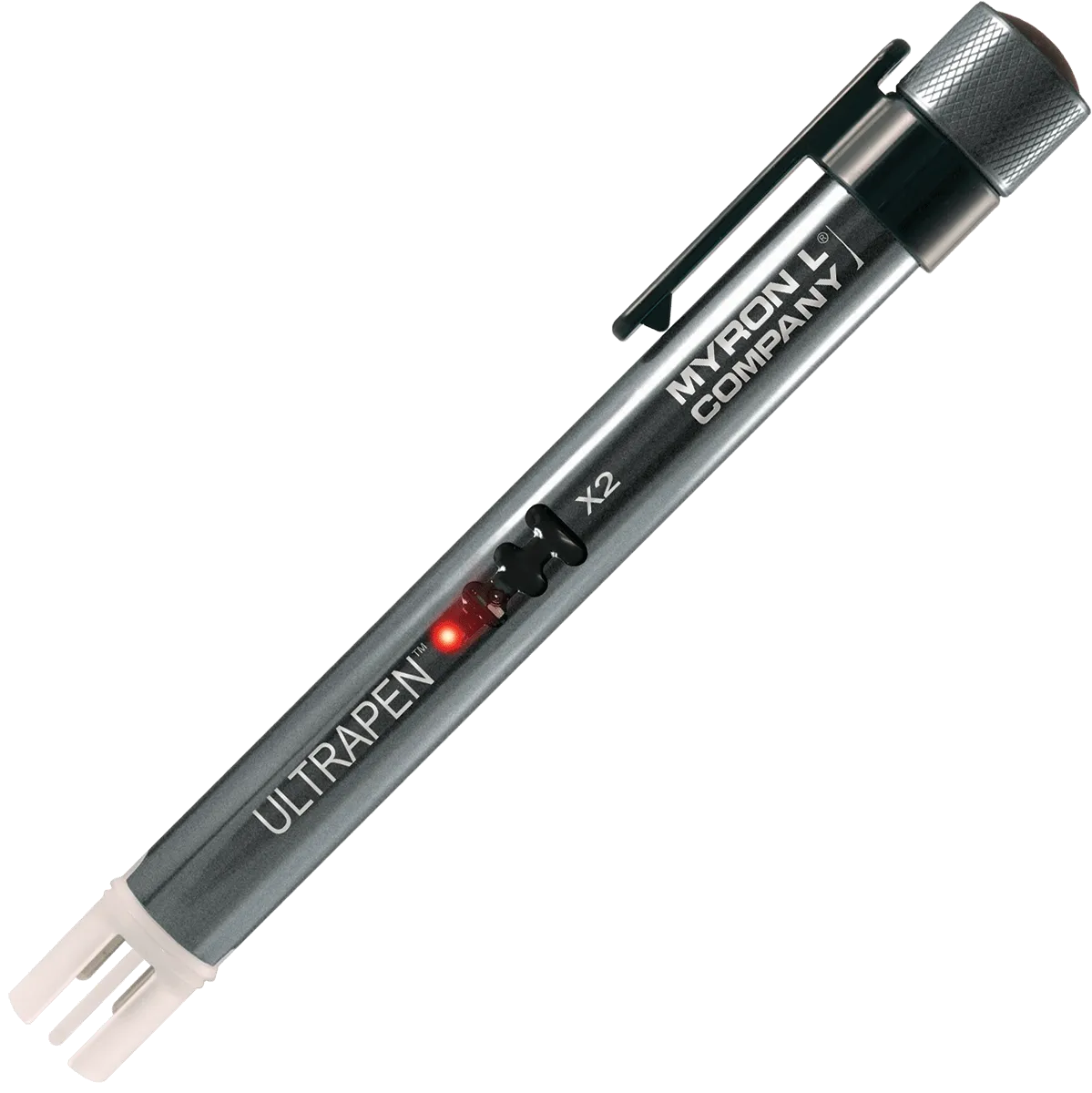 <h3>ULTRAPENx2&trade; PTBT1 Specifications:</h3>
<table width="1278">
<tbody>
<tr>
<td>System Requirements:</td>
<td>Myron&nbsp;L<sup>&reg;</sup> Company PTBTX2&trade; App: Apple iOS 10.0 or later; Android OS 7.0 or later.</td>
</tr>
<tr>
<td>Measurement Range:</td>
<td>Conductivity &amp; TDS: 1-9999 &micro;S or ppm; Salinity: 0.0010-9.999 ppt;
<p>&nbsp;</p>
<p>Temperature: 0&deg;-71&deg;C / 32&deg;-160&deg;F</p>
</td>
</tr>
<tr>
<td>Accuracy (After Wet Calibration):</td>
<td>&plusmn; 1% of Reading; Temperature: &plusmn; 0.1&ordm;C</td>
</tr>
<tr>
<td>Resolution:</td>
<td>Conductivity and TDS: 0.1 for 1.0 &ndash; 99.9 &micro;S or ppm&nbsp;
<p>&nbsp;</p>
<p>1 for 100 &ndash; 9,999 &micro;S or ppm</p>
<p>Salinity: 0.0001 for 0.0010 &ndash; 0.0999 ppt</p>
<p>&nbsp;0.001 for 0.100 &ndash; 9.999 ppt</p>
<p>Temperature: 0.1&ordm;C or&ordm;F&nbsp;</p>
</td>
</tr>
<tr>
<td>Repeatability:</td>
<td>&lt;1000 &micro;S or ppm &plusmn; 1 Count
<p>&nbsp;</p>
<p>&ge; 1000 &micro;S or ppm &plusmn; 0.3% of Reading&nbsp;</p>
</td>
</tr>
<tr>
<td>Time to Reading Stabilization:</td>
<td>10 &ndash; 20 seconds</td>
</tr>
<tr>
<td>Power Consumption:</td>
<td>Active Mode: 30 &ndash; 140 mA, Sleep Mode: 2 &micro;A</td>
</tr>
<tr>
<td>Temperature Compensation Method:</td>
<td>Automatic to 25&ordm;C</td>
</tr>
<tr>
<td>Physical Dimensions:</td>
<td>17.15 cm L x 1.59 cm D or 6.75 in. L x .625 in. D&nbsp;</td>
</tr>
<tr>
<td>Weight:</td>
<td>55 g or 1.94 oz.</td>
</tr>
<tr>
<td>Case Material:</td>
<td>Anodized Aircraft Aluminum with Protective Coating</td>
</tr>
<tr>
<td>Battery Type:</td>
<td>One N type, Alkaline 1.5 V</td>
</tr>
<tr>
<td>Calibration Standard Solution:</td>
<td>KCl: 1800 &micro;S for COND; 442&trade;: 3000 ppm (2027 ppm NaCl) for TDS and Salinity</td>
</tr>
<tr>
<td>Operating/Storage Temperature:</td>
<td>0 &ndash; 55&ordm;C or 32 &ndash; 131&ordm;F</td>
</tr>
<tr>
<td>Water Resistance:</td>
<td>IP67 and NEMA 6</td>
</tr>
<tr>
<td>EN61236-1: 2006 &ndash; Annex A: 2008;&nbsp;</td>
<td>Electrostatic discharge to the PTBT1 may cause it to spontaneously power on.
<p>&nbsp;</p>
<p>If this occurs, the PTBT1 will power off after several seconds.</p>
</td>
</tr>
<tr>
<td>FCC ID: T7VPAN17</td>
<td>The Bluetooth transceiver device meets the requirements for modular transmitter
<p>&nbsp;</p>
<p>approval as detailed in FCC Public Notice DA00-1407.</p>
</td>
</tr>
<tr>
<td>Canada (IC), license:
<p>&nbsp;</p>
<p>IC: 216Q-PAN17</p>
</td>
<td>The Bluetooth transceiver device meets the requirements for modular transmitter
<p>&nbsp;</p>
<p>approval as detailed in RSS-GEN.&nbsp;</p>
</td>
</tr>
</tbody>
</table>
<h3><strong>ULTRAPENx2&trade; PTBT1 Functions:</strong></h3>
<table>
<tbody>
<tr>
<td><strong>MODE</strong></td>
<td><strong>PARAMETER</strong></td>
<td><strong>SOLUTION MODEL</strong></td>
<td><strong>UNITS</strong></td>
</tr>
<tr>
<td>Cond <span style="font-weight: 400;">KCl&nbsp;</span></td>
<td>Conductivity</td>
<td>potassium chloride</td>
<td>microsiemens (&micro;S)</td>
</tr>
<tr>
<td>TDS <span style="font-weight: 400;">442</span></td>
<td>Total Dissolved Solids (TDS)</td>
<td>Myron&nbsp;L<sup>&reg;</sup>&nbsp;Company, 442 Natural Water&trade; Standard Solution</td>
<td>parts per million (ppm)</td>
</tr>
<tr>
<td>TDS<span style="font-weight: 400;"> NaCl</span></td>
<td>Total Dissolved Solids (TDS)</td>
<td>sodium chloride</td>
<td>parts per million (ppm)</td>
</tr>
<tr>
<td>SAL<span style="font-weight: 400;"> 442</span></td>
<td>Salinity (SAL)</td>
<td>Myron&nbsp;L<sup>&reg;</sup>&nbsp;Company, 442 Natural Water&trade; Standard Solution</td>
<td>parts per thousand (ppt)</td>
</tr>
<tr>
<td>SAL<span style="font-weight: 400;"> NaCl</span></td>
<td>Salinity (SAL)</td>
<td>sodium chloride</td>
<td>parts per thousand (ppt)</td>
</tr>
</tbody>
</table>