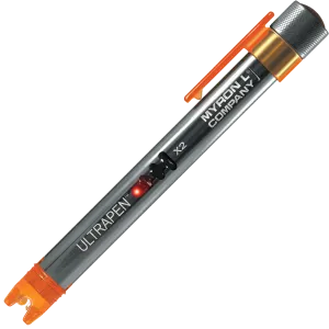 <h3><strong>ULTRAPENx2&trade; PTBT4 Specifications:</strong></h3>
<table>
<tbody>
<tr>
<td>System Requirements:</td>
<td>Myron&nbsp;L<sup>&reg;</sup> Company PTBTX2TM App: Apple iOS 10.0 or later; Android OS 7.0 or later.</td>
</tr>
<tr>
<td>FC<sup>E</sup>&nbsp;&trade;&nbsp;Free Chlorine Range:</td>
<td>0 &ndash; 10.0 ppm</td>
</tr>
<tr>
<td>FC<sup>E</sup>&nbsp;&trade; Free Chlorine Accuracy:</td>
<td>&lt; 5.00 ppm: &plusmn; 0.3 ppm; &ge; 5.00 ppm: &plusmn; 0.5 ppm</td>
</tr>
<tr>
<td>FC<sup>E</sup>&nbsp;&trade; Free Chlorine Resolution:</td>
<td>0.01 ppm</td>
</tr>
<tr>
<td>Temperature Range:</td>
<td>0 &ndash; 71&deg;C / 32 &ndash; 160&deg;F</td>
</tr>
<tr>
<td>Temperature Accuracy:</td>
<td>&plusmn; 0.1&ordm;C</td>
</tr>
<tr>
<td>Temperature Resolution:</td>
<td>0.1&ordm;C / 0.1&ordm;F</td>
</tr>
<tr>
<td>Power Consumption:</td>
<td>Active Mode 30-140 mA Sleep Mode 2 &micro;A</td>
</tr>
<tr>
<td>Temperature Compensation:&nbsp;</td>
<td>pH: Automatic to 25&ordm;C
<p>&nbsp;</p>
<p>ORP: Automatic In Calibration Mode From 15&ordm;C to 30&ordm;C</p>
</td>
</tr>
<tr>
<td>Physical Dimensions:&nbsp;</td>
<td>17,15 cm L x 1,59 cm D or 6.75 in. L x .625 in. D</td>
</tr>
<tr>
<td>Weight:&nbsp;</td>
<td>50.4 g / 1.78 oz. (without soaker cap and lanyard)</td>
</tr>
<tr>
<td>Case Material:</td>
<td>Anodized Aircraft Aluminum with Protective Coating</td>
</tr>
<tr>
<td>Battery Type:&nbsp;</td>
<td>One N type, Alkaline, 1.5 V</td>
</tr>
<tr>
<td>Calibration Standard Solutions:&nbsp;</td>
<td>PH4, PH7, PH10, ORP80, ORP260, ORP470</td>
</tr>
<tr>
<td>Operating/Storage Temperature:&nbsp;</td>
<td>0 &ndash; 55&ordm;C / 32 &ndash; 131&ordm;F</td>
</tr>
<tr>
<td>Enclosure Ratings:&nbsp;</td>
<td>IP67 and NEMA6</td>
</tr>
<tr>
<td>EN61236-1: 2006 &ndash; Annex A: 2008;</td>
<td>Electrostatic discharge to case of instrument may cause PTBT4 to spontaneously power ON. In this case, the PTBT4 will power OFF after several seconds.</td>
</tr>
</tbody>
</table>