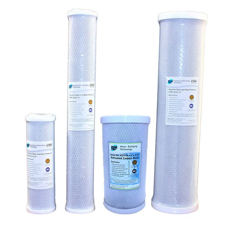 <p>Coconut Shell block carbon 10&rdquo; Micron filter<br>Chlorine Taste and Odor Reduction<br>High Chemical Absorptive Capacity<br>Certified NSF/ANSI Standard 42<br>Certified facility by ISO9001<br>Individually wrapped</p>
<table id="tablepress-58" class="tablepress tablepress-id-58 small-table">
<thead>
<tr class="row-1 odd">
<th class="column-1">Item Part</th>
<th class="column-2">Size</th>
<th class="column-3">Chlorine capacity (gallons)</th>
</tr>
</thead>
<tbody class="row-hover">
<tr class="row-2 even">
<td class="column-1">BC-10</td>
<td class="column-2">2.5&rdquo;x10&rdquo;</td>
<td class="column-3">15,000</td>
</tr>
<tr class="row-3 odd">
<td class="column-1">BC-XL</td>
<td class="column-2">2.5&rdquo;x20&rdquo;</td>
<td class="column-3">35,000</td>
</tr>
<tr class="row-4 even">
<td class="column-1">BC-JU</td>
<td class="column-2">4.5&rdquo;x10&rdquo;</td>
<td class="column-3">52,000</td>
</tr>
<tr class="row-5 odd">
<td class="column-1">BC-BB</td>
<td class="column-2">4.5&rdquo;x20&rdquo;</td>
<td class="column-3">100,000</td>
</tr>
</tbody>
</table>