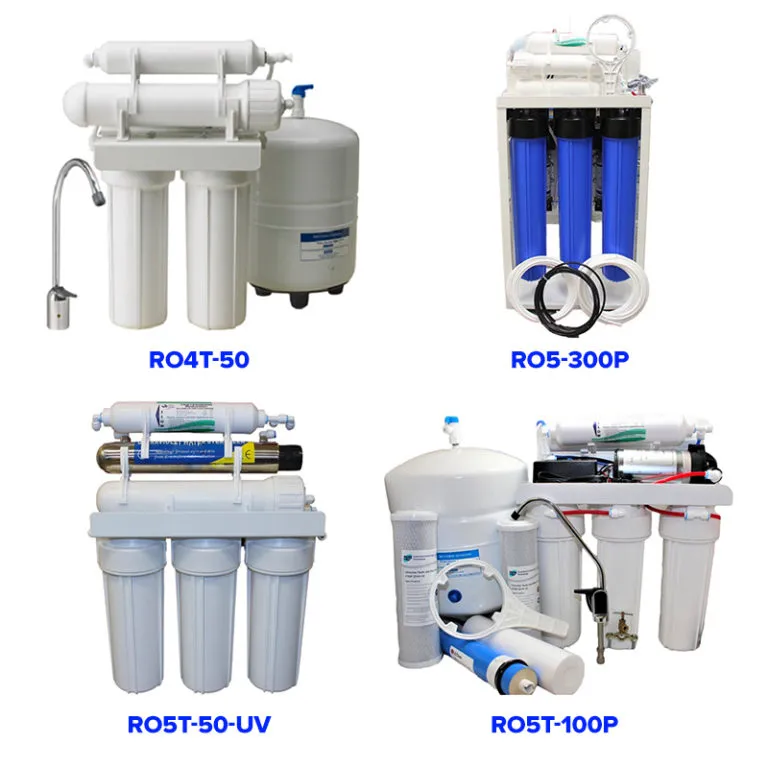 <table id="tablepress-64" class="tablepress tablepress-id-64" style="width: 76.0807%; height: 372.4px;">
<thead>
<tr class="row-1 odd" style="height: 39.2px;">
<th class="column-1" style="text-align: left; width: 15.0058%; height: 39.2px;">Item Part</th>
<th class="column-2" style="width: 7.49708%; height: 39.2px;">Stages</th>
<th class="column-3" style="width: 9.79603%; height: 39.2px;">Capacity</th>
<th class="column-4" style="width: 16.2733%; height: 39.2px;">Tank &amp; Faucet</th>
<th class="column-5" style="width: 6.74243%; height: 39.2px;">Pump</th>
<th class="column-6" style="width: 30.2622%; height: 39.2px;">Others</th>
</tr>
</thead>
<tbody class="row-hover">
<tr class="row-2 even" style="height: 19.6px;">
<td class="column-1" style="text-align: left; width: 15.0058%; height: 19.6px;">RO4T-50</td>
<td class="column-2" style="width: 7.49708%; height: 19.6px;">4</td>
<td class="column-3" style="width: 9.79603%; height: 19.6px;">50 gpd</td>
<td class="column-4" style="width: 16.2733%; height: 19.6px;">Yes</td>
<td class="column-5" style="width: 6.74243%; height: 19.6px;">No</td>
<td class="column-6" style="width: 30.2622%; height: 19.6px;">80 or 100 gpd also available</td>
</tr>
<tr class="row-3 odd" style="height: 19.6px;">
<td class="column-1" style="text-align: left; width: 15.0058%; height: 19.6px;">RO4T-50-UV</td>
<td class="column-2" style="width: 7.49708%; height: 19.6px;">5</td>
<td class="column-3" style="width: 9.79603%; height: 19.6px;">50 gpd</td>
<td class="column-4" style="width: 16.2733%; height: 19.6px;">Yes</td>
<td class="column-5" style="width: 6.74243%; height: 19.6px;">No</td>
<td class="column-6" style="width: 30.2622%; height: 19.6px;">UV sterilizer</td>
</tr>
<tr class="row-4 even" style="height: 19.6px;">
<td class="column-1" style="text-align: left; width: 15.0058%; height: 19.6px;">RO4T-100P</td>
<td class="column-2" style="width: 7.49708%; height: 19.6px;">4</td>
<td class="column-3" style="width: 9.79603%; height: 19.6px;">100 gpd</td>
<td class="column-4" style="width: 16.2733%; height: 19.6px;">Yes</td>
<td class="column-5" style="width: 6.74243%; height: 19.6px;">Yes</td>
<td class="column-6" style="width: 30.2622%; height: 19.6px;">&nbsp;</td>
</tr>
<tr class="row-5 odd" style="height: 19.6px;">
<td class="column-1" style="text-align: left; width: 15.0058%; height: 19.6px;">RO5T-50</td>
<td class="column-2" style="width: 7.49708%; height: 19.6px;">5</td>
<td class="column-3" style="width: 9.79603%; height: 19.6px;">50 gpd</td>
<td class="column-4" style="width: 16.2733%; height: 19.6px;">Yes</td>
<td class="column-5" style="width: 6.74243%; height: 19.6px;">No</td>
<td class="column-6" style="width: 30.2622%; height: 19.6px;">80 gpd also available</td>
</tr>
<tr class="row-6 even" style="height: 19.6px;">
<td class="column-1" style="text-align: left; width: 15.0058%; height: 19.6px;">RO5T-50-UV</td>
<td class="column-2" style="width: 7.49708%; height: 19.6px;">6</td>
<td class="column-3" style="width: 9.79603%; height: 19.6px;">50 gpd</td>
<td class="column-4" style="width: 16.2733%; height: 19.6px;">Yes</td>
<td class="column-5" style="width: 6.74243%; height: 19.6px;">No</td>
<td class="column-6" style="width: 30.2622%; height: 19.6px;">UV sterilizer</td>
</tr>
<tr style="height: 19.6px;">
<td style="text-align: left; width: 15.0058%; height: 19.6px;">RO4T-75</td>
<td style="width: 7.49708%; height: 19.6px;">4</td>
<td style="width: 9.79603%; height: 19.6px;">50 gpd</td>
<td style="width: 16.2733%; height: 19.6px;">Yes</td>
<td style="width: 6.74243%; height: 19.6px;">No</td>
<td style="width: 30.2622%; height: 19.6px;">&nbsp;</td>
</tr>
<tr class="row-7 odd" style="height: 19.6px;">
<td class="column-1" style="text-align: left; width: 15.0058%; height: 19.6px;">RO5T-100</td>
<td class="column-2" style="width: 7.49708%; height: 19.6px;">5</td>
<td class="column-3" style="width: 9.79603%; height: 19.6px;">100 gpd</td>
<td class="column-4" style="width: 16.2733%; height: 19.6px;">Yes</td>
<td class="column-5" style="width: 6.74243%; height: 19.6px;">No</td>
<td class="column-6" style="width: 30.2622%; height: 19.6px;">&nbsp;</td>
</tr>
<tr class="row-8 even" style="height: 39.2px;">
<td class="column-1" style="text-align: left; width: 15.0058%; height: 39.2px;">RO5T-100-UV</td>
<td class="column-2" style="width: 7.49708%; height: 39.2px;">6</td>
<td class="column-3" style="width: 9.79603%; height: 39.2px;">100 gpd</td>
<td class="column-4" style="width: 16.2733%; height: 39.2px;">Yes</td>
<td class="column-5" style="width: 6.74243%; height: 39.2px;">No</td>
<td class="column-6" style="width: 30.2622%; height: 39.2px;">UV sterilizer</td>
</tr>
<tr class="row-9 odd" style="height: 19.6px;">
<td class="column-1" style="text-align: left; width: 15.0058%; height: 19.6px;">RO5T-100P</td>
<td class="column-2" style="width: 7.49708%; height: 19.6px;">5</td>
<td class="column-3" style="width: 9.79603%; height: 19.6px;">100 gpd</td>
<td class="column-4" style="width: 16.2733%; height: 19.6px;">Yes</td>
<td class="column-5" style="width: 6.74243%; height: 19.6px;">Yes</td>
<td class="column-6" style="width: 30.2622%; height: 19.6px;">150 gpd also available</td>
</tr>
<tr class="row-10 even" style="height: 19.6px;">
<td class="column-1" style="text-align: left; width: 15.0058%; height: 19.6px;">RO5T-150</td>
<td class="column-2" style="width: 7.49708%; height: 19.6px;">5</td>
<td class="column-3" style="width: 9.79603%; height: 19.6px;">150 gpd</td>
<td class="column-4" style="width: 16.2733%; height: 19.6px;">Yes</td>
<td class="column-5" style="width: 6.74243%; height: 19.6px;">No</td>
<td class="column-6" style="width: 30.2622%; height: 19.6px;">&nbsp;</td>
</tr>
<tr class="row-11 odd" style="height: 39.2px;">
<td class="column-1" style="text-align: left; width: 15.0058%; height: 39.2px;">RO5T-150-UV</td>
<td class="column-2" style="width: 7.49708%; height: 39.2px;">6</td>
<td class="column-3" style="width: 9.79603%; height: 39.2px;">150 gpd</td>
<td class="column-4" style="width: 16.2733%; height: 39.2px;">Yes</td>
<td class="column-5" style="width: 6.74243%; height: 39.2px;">No</td>
<td class="column-6" style="width: 30.2622%; height: 39.2px;">UV sterilizer</td>
</tr>
<tr class="row-12 even" style="height: 19.6px;">
<td class="column-1" style="text-align: left; width: 15.0058%; height: 19.6px;">RO4-200</td>
<td class="column-2" style="width: 7.49708%; height: 19.6px;">4</td>
<td class="column-3" style="width: 9.79603%; height: 19.6px;">200 gpd</td>
<td class="column-4" style="width: 16.2733%; height: 19.6px;">No</td>
<td class="column-5" style="width: 6.74243%; height: 19.6px;">No</td>
<td class="column-6" style="width: 30.2622%; height: 19.6px;">20&rdquo; prefilters</td>
</tr>
<tr class="row-13 odd" style="height: 19.6px;">
<td class="column-1" style="text-align: left; width: 15.0058%; height: 19.6px;">RO5-300</td>
<td class="column-2" style="width: 7.49708%; height: 19.6px;">5</td>
<td class="column-3" style="width: 9.79603%; height: 19.6px;">300 gpd</td>
<td class="column-4" style="width: 16.2733%; height: 19.6px;">No</td>
<td class="column-5" style="width: 6.74243%; height: 19.6px;">No</td>
<td class="column-6" style="width: 30.2622%; height: 19.6px;">20&rdquo; prefilters</td>
</tr>
<tr class="row-14 even" style="height: 19.6px;">
<td class="column-1" style="text-align: left; width: 15.0058%; height: 19.6px;">RO5-300P</td>
<td class="column-2" style="width: 7.49708%; height: 19.6px;">5</td>
<td class="column-3" style="width: 9.79603%; height: 19.6px;">300 gpd</td>
<td class="column-4" style="width: 16.2733%; height: 19.6px;">No</td>
<td class="column-5" style="width: 6.74243%; height: 19.6px;">Yes</td>
<td class="column-6" style="width: 30.2622%; height: 19.6px;">20&rdquo; prefilters</td>
</tr>
<tr class="row-15 odd" style="height: 19.6px;">
<td class="column-1" style="text-align: left; width: 15.0058%; height: 19.6px;">RO5-600P</td>
<td class="column-2" style="width: 7.49708%; height: 19.6px;">5</td>
<td class="column-3" style="width: 9.79603%; height: 19.6px;">600 gpd</td>
<td class="column-4" style="width: 16.2733%; height: 19.6px;">No</td>
<td class="column-5" style="width: 6.74243%; height: 19.6px;">Yes</td>
<td class="column-6" style="width: 30.2622%; height: 19.6px;">20&rdquo; prefilters</td>
</tr>
</tbody>
</table>
<div class="grve-element grve-text">
<p>Reservoir tank is metal 3.2 gal., but plastic 3.2 gal., or compact metal 2.2 gal. are also available upon request</p>
<p>All units are available on 50, 80, 100, and 150 gpd</p>
<p>All units can add UV sterilizer</p>
<p>Systems with pump can be supplied 110V or 220V</p>
<p>Custom made units are available on large volume</p>
</div>