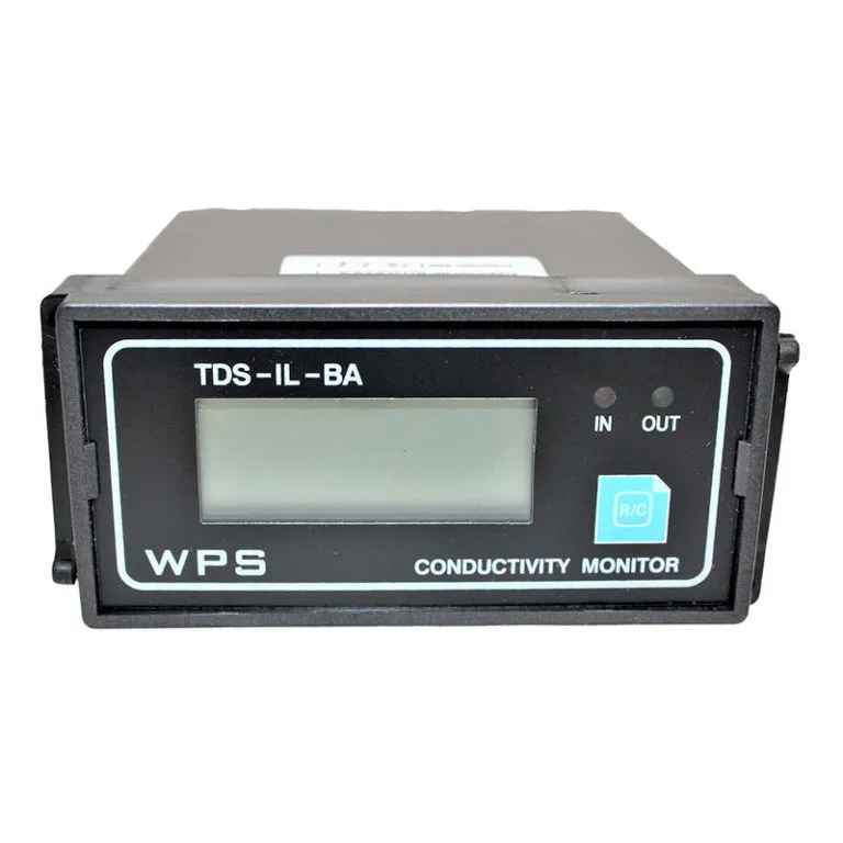 <p>Item Part: <strong>TDS-BA-A</strong><br>Suitable for in-line monitoring of conductivity on two points of the RO process: before and after membrane (inlet and outlet)<br>Electrodes included (5 m cable)<br>Easy installation and operation<br>Accurate and stable measurement<br>Automatic temperature compensation 0-99 ⁰C<br>Measuring Range:</p>
<ul>
<li>Inlet: 0-200 &micro;S/cm</li>
<li>Outlet: 0-20 &micro;S/cm</li>
<li>Accuracy: 1.5 % (FS)</li>
</ul>
<p>Stability: &plusmn; 2*10 -3 /24 h<br>Dimensions: 1.9&rdquo; x 3.8&rdquo; x 3.9&rdquo; (HxWxD)<br>Hole size of meter on panel: 1.8&rdquo; x 3.6&rdquo;<br>Hole size of sensor: &frac12;&rdquo; pipe thread<br>Power: 110 V or 220 V, 50 Hz</p>