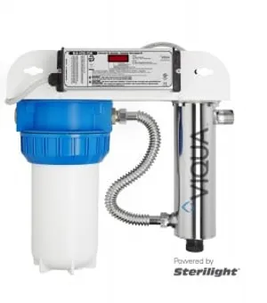 <table>
<tbody>
<tr>
<td>Flow Rates</td>
<td>&nbsp;</td>
<td>&nbsp;</td>
</tr>
<tr>
<td>&nbsp;</td>
<td>16mJ/cm<sup>2</sup></td>
<td>16 GPM (60 lpm) (3.6 m<sup>3</sup>/hr)</td>
</tr>
<tr>
<td>&nbsp;</td>
<td>30mJ/cm<sup>2</sup></td>
<td>9 GPM (34 lpm) (2.0 m<sup>3</sup>/hr)</td>
</tr>
<tr>
<td>&nbsp;</td>
<td>40mJ/cm<sup>2</sup></td>
<td>7 GPM (26 lpm) (1.6 m<sup>3</sup>/hr)</td>
</tr>
<tr>
<td>Specifications</td>
<td>&nbsp;</td>
<td>&nbsp;</td>
</tr>
<tr>
<td>&nbsp;</td>
<td>Dimensions</td>
<td>17&Prime; x 10 1/2&Prime; x 18&Prime; (43 cm x 26 cm x 45 cm)</td>
</tr>
<tr>
<td>&nbsp;</td>
<td>Shipping Weight lbs (kg)</td>
<td>26 lbs (11.8 kg)</td>
</tr>
<tr>
<td>&nbsp;</td>
<td>Connection Size</td>
<td>1&Prime;MNPT INLET / 1&Prime; x 3/4&Prime; COMBO OUTLET (/2B &ndash; BSP)</td>
</tr>
<tr>
<td>&nbsp;</td>
<td>Power Consumption</td>
<td>35W</td>
</tr>
</tbody>
</table>
