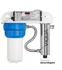 <table>
<tbody>
<tr>
<td>Flow Rates</td>
<td>&nbsp;</td>
<td>&nbsp;</td>
</tr>
<tr>
<td>&nbsp;</td>
<td>16mJ/cm<sup>2</sup></td>
<td>16 GPM (60 lpm) (3.6 m<sup>3</sup>/hr)</td>
</tr>
<tr>
<td>&nbsp;</td>
<td>30mJ/cm<sup>2</sup></td>
<td>9 GPM (34 lpm) (2.0 m<sup>3</sup>/hr)</td>
</tr>
<tr>
<td>&nbsp;</td>
<td>40mJ/cm<sup>2</sup></td>
<td>7 GPM (26 lpm) (1.6 m<sup>3</sup>/hr)</td>
</tr>
<tr>
<td>Specifications</td>
<td>&nbsp;</td>
<td>&nbsp;</td>
</tr>
<tr>
<td>&nbsp;</td>
<td>Dimensions</td>
<td>17&Prime; x 10 1/2&Prime; x 18&Prime; (43 cm x 26 cm x 45 cm)</td>
</tr>
<tr>
<td>&nbsp;</td>
<td>Shipping Weight lbs (kg)</td>
<td>26 lbs (11.8 kg)</td>
</tr>
<tr>
<td>&nbsp;</td>
<td>Connection Size</td>
<td>1&Prime;MNPT INLET / 1&Prime; x 3/4&Prime; COMBO OUTLET (/2B &ndash; BSP)</td>
</tr>
<tr>
<td>&nbsp;</td>
<td>Power Consumption</td>
<td>35W</td>
</tr>
</tbody>
</table>
